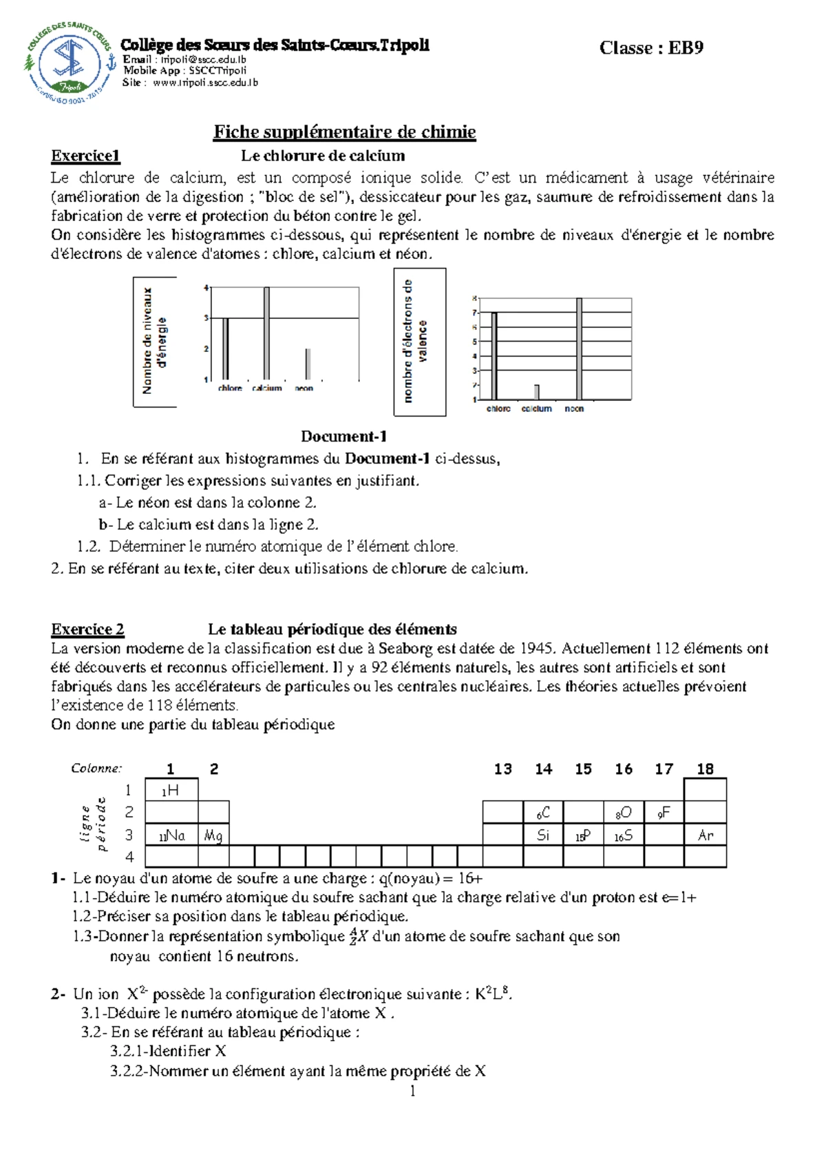 Eb9-chimie - Chimie eb9 exercices - 1 Fiche supplémentaire de chimie ...