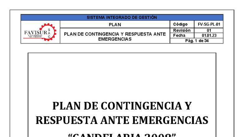 PLAN DE CONTINGENCIA Y RESPUESTA ANTE EMERGENCIAS - Código PLAN ...