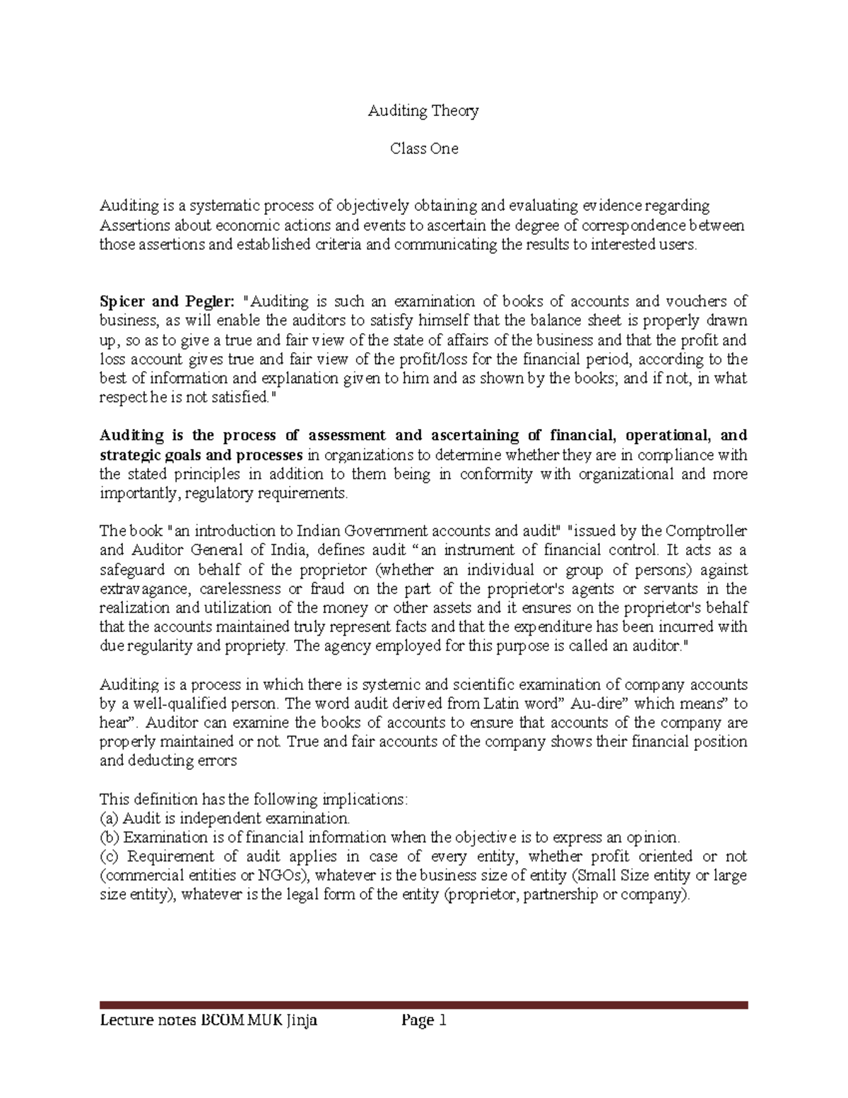 Auditing Theory Lecture 1: Understanding the Audit Process (BCOM) - Studocu