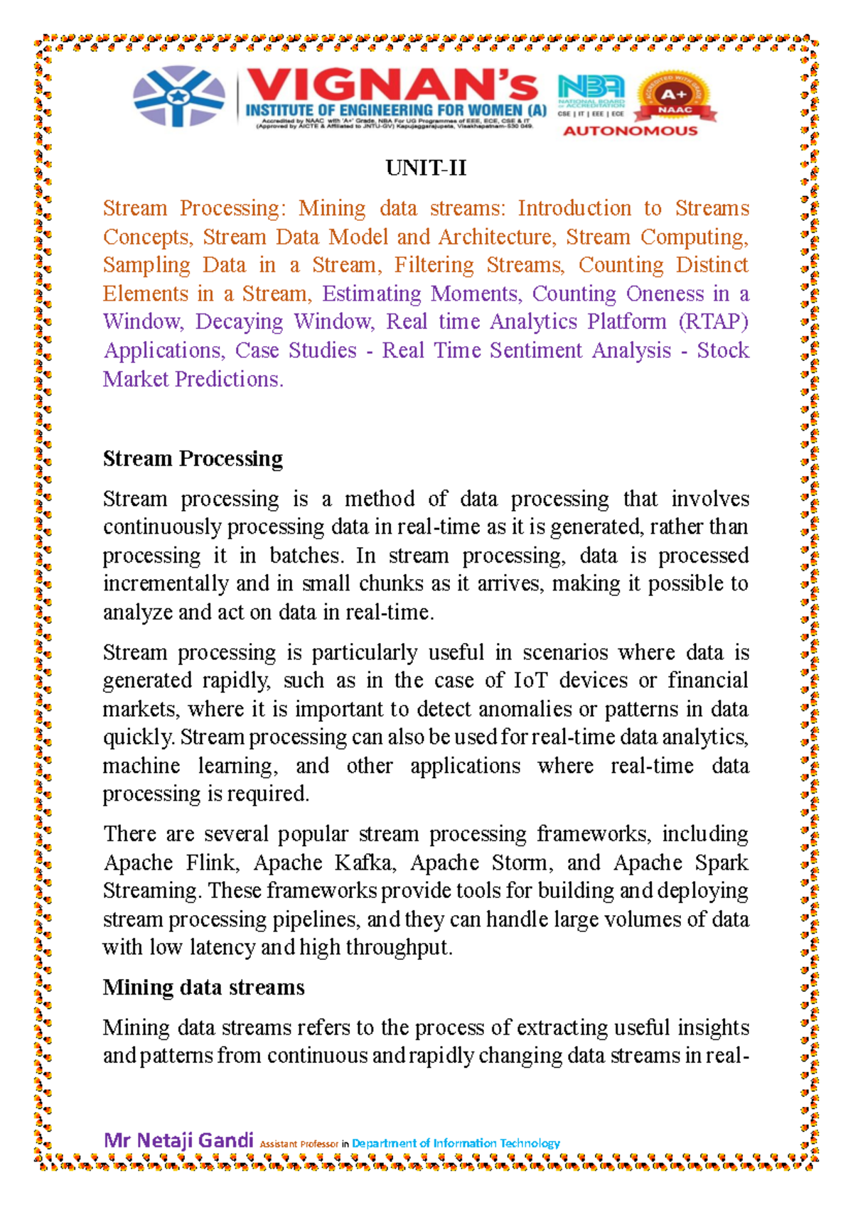 UNIT-II BDA Lecture Notes: Stream Processing & Data Mining Insights ...