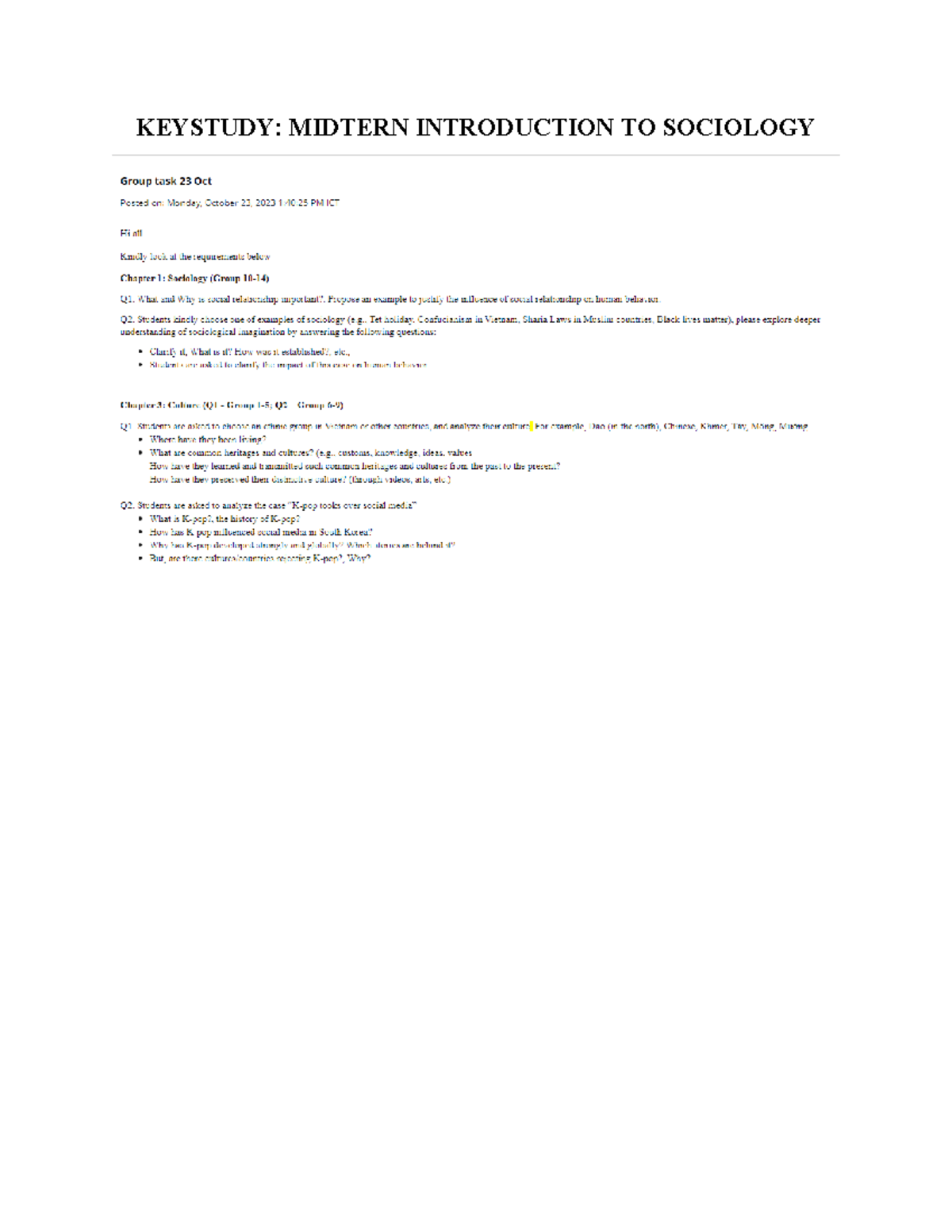 Midterm Review for Introduction to Sociology (SOC101) Exam Preparation ...