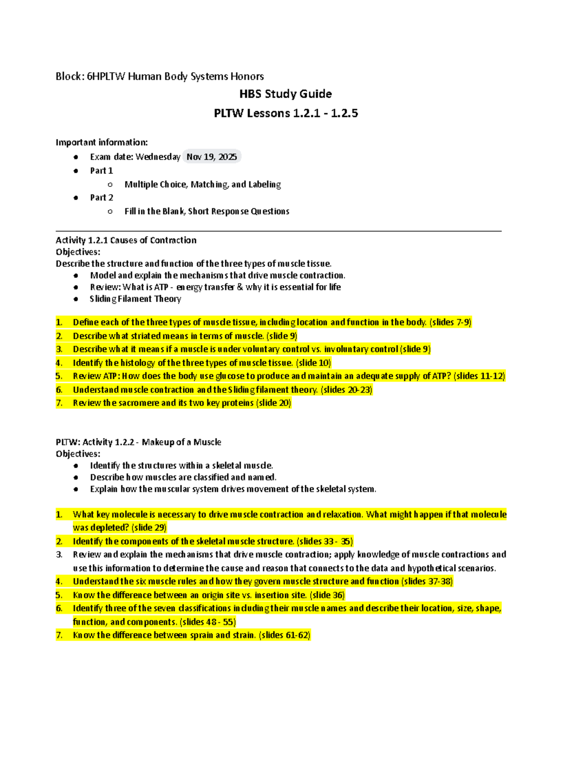 Study Guide PLTW HBS 6HPLTW: Human Body Systems Exam Prep - Studocu