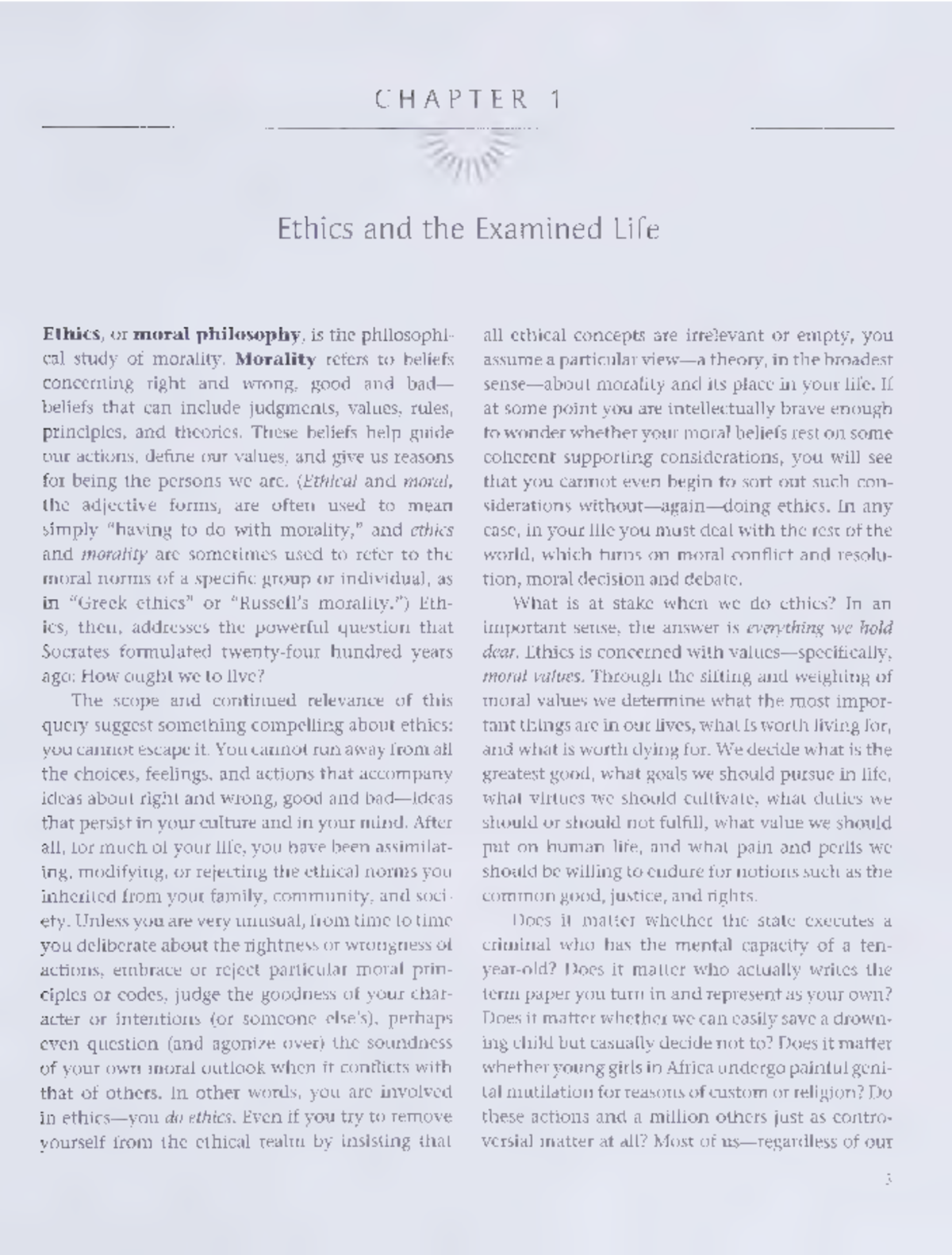 Week 2: Doing Ethics - Chapter 1: The Examined Life and Moral ...