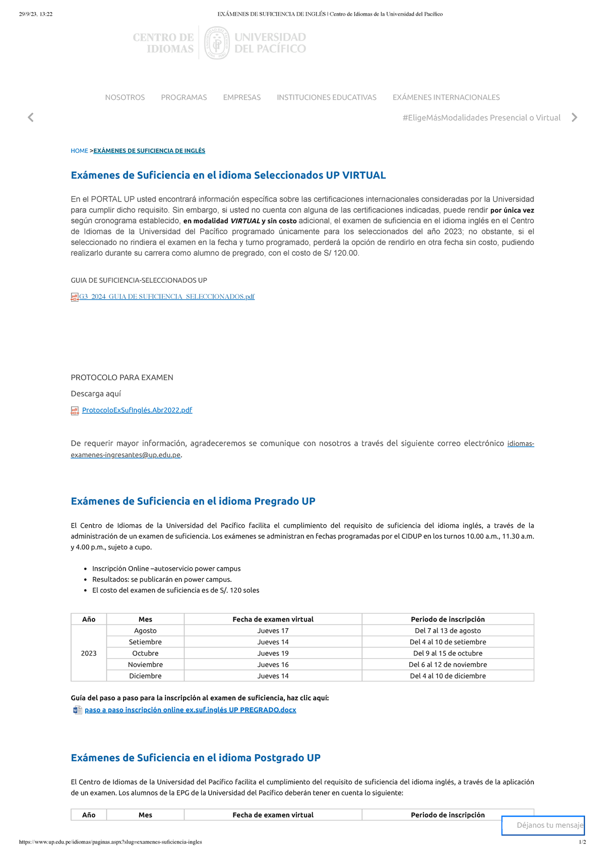 Exámenes de Suficiencia de Inglés - UP Centro de Idiomas - Document Preview