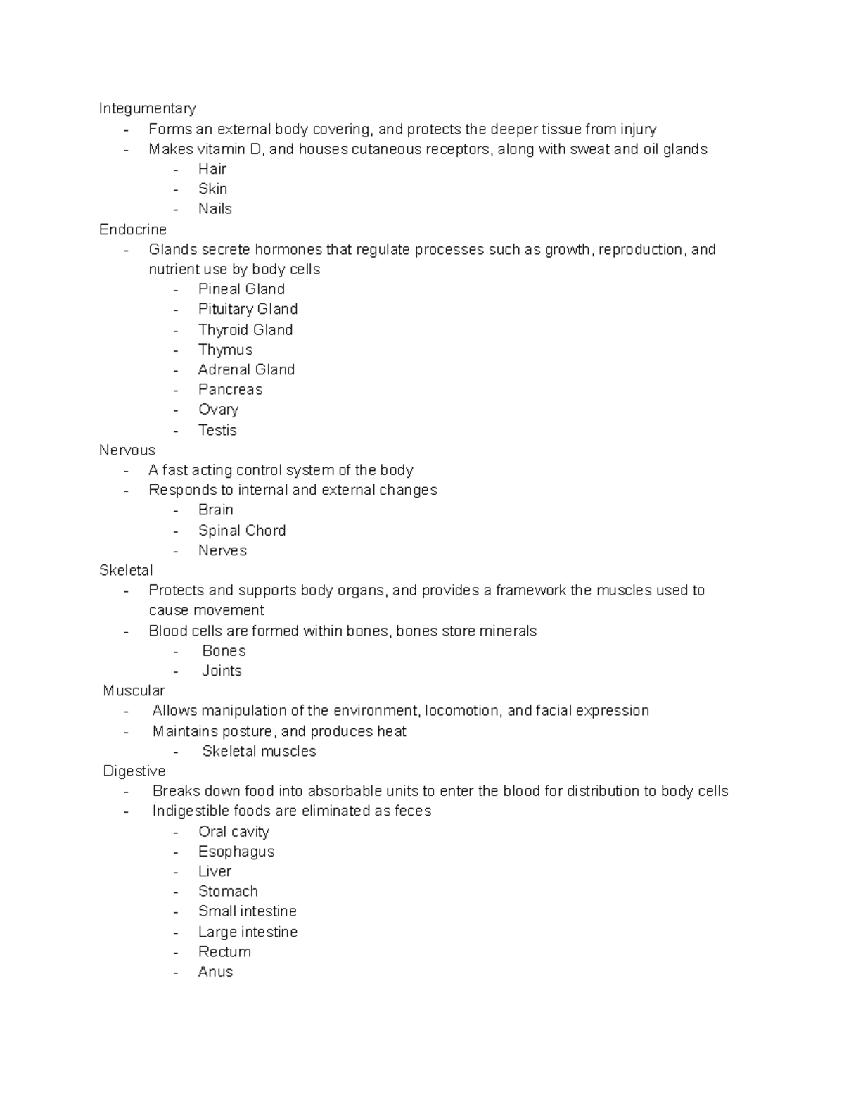 Introduction to Organ Systems: Overview & Functions (BIO101) - Studocu