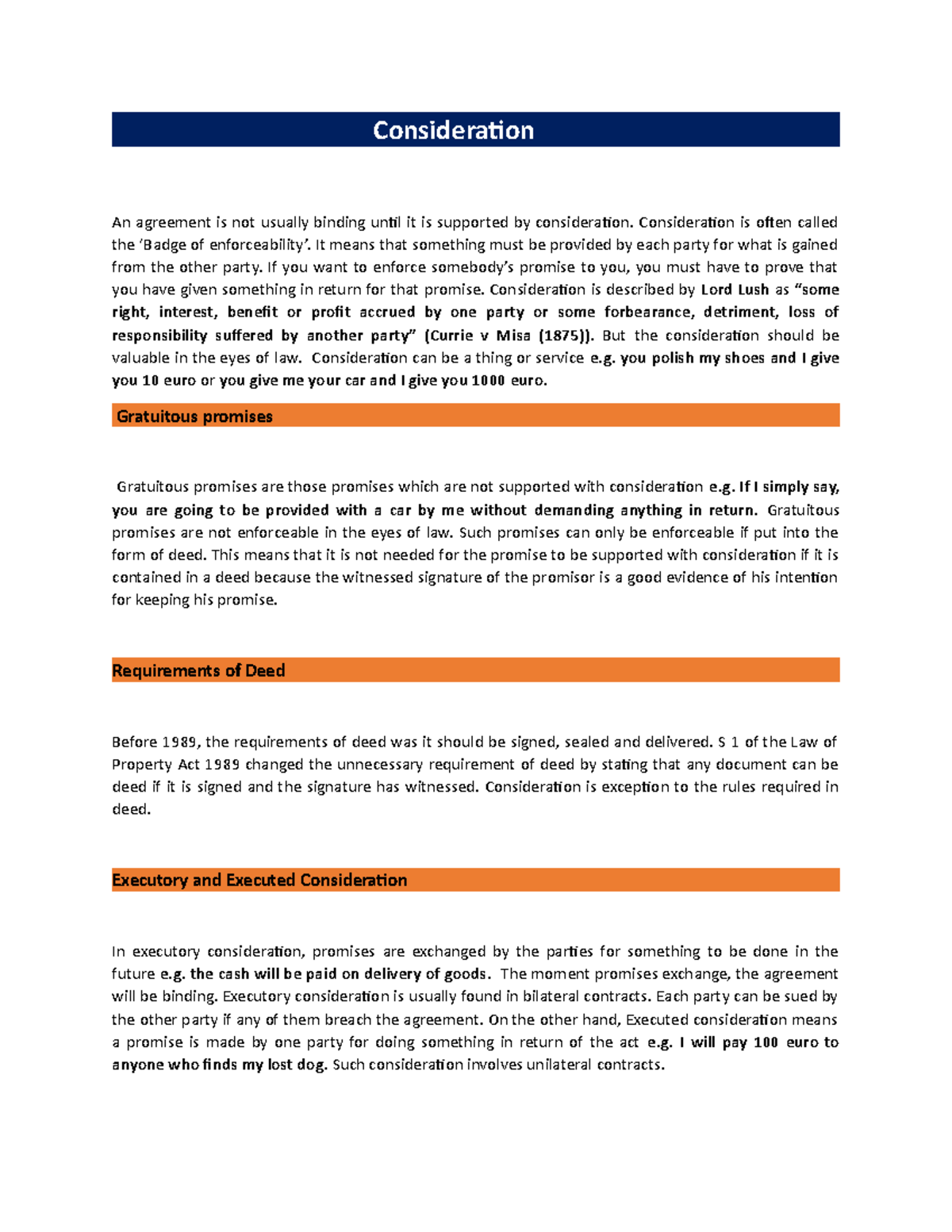 Consideration Explained: Legal Principles and Case Studies - Studocu