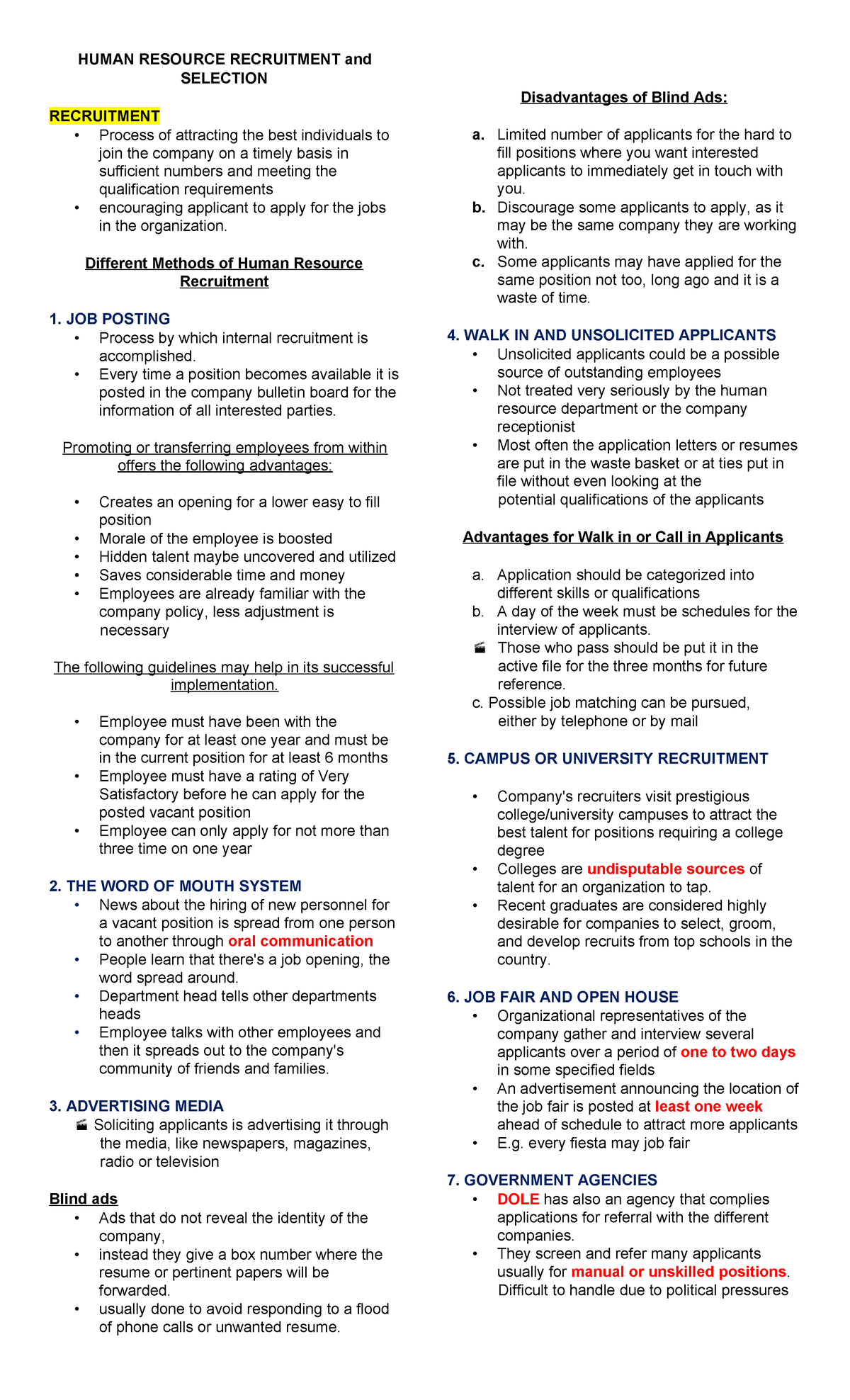 HBO-FQ1: Comprehensive Review on Human Resource Recruitment & Selection ...