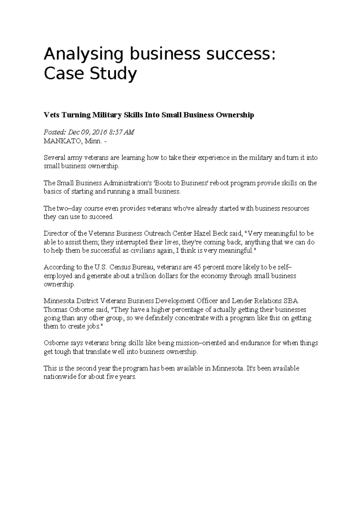 Entrepreneurship Case Study: Veterans Turning Military Skills into ...