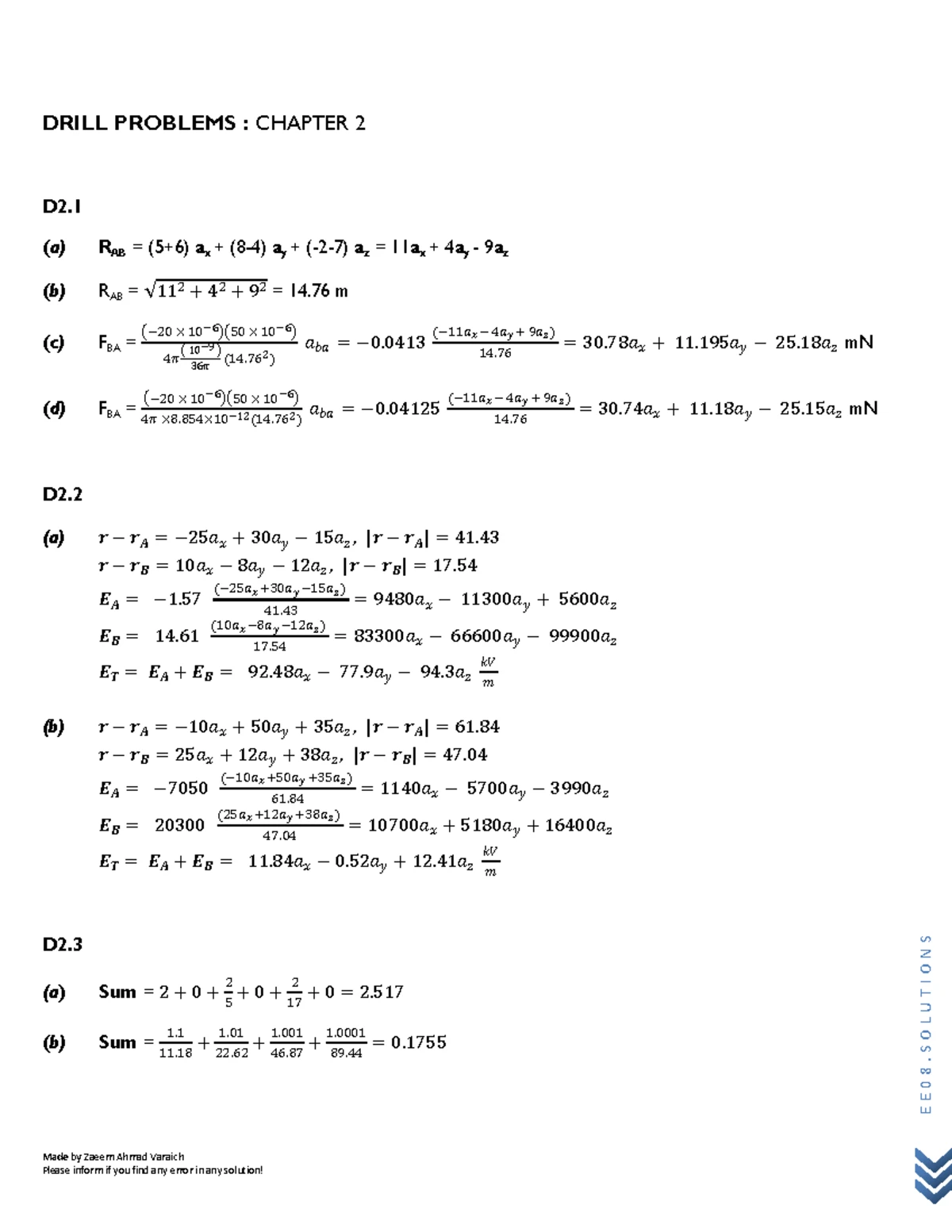 ENGG 8th Ed. Electromagnetics: Ch. 2 Solutions Manual - Studocu
