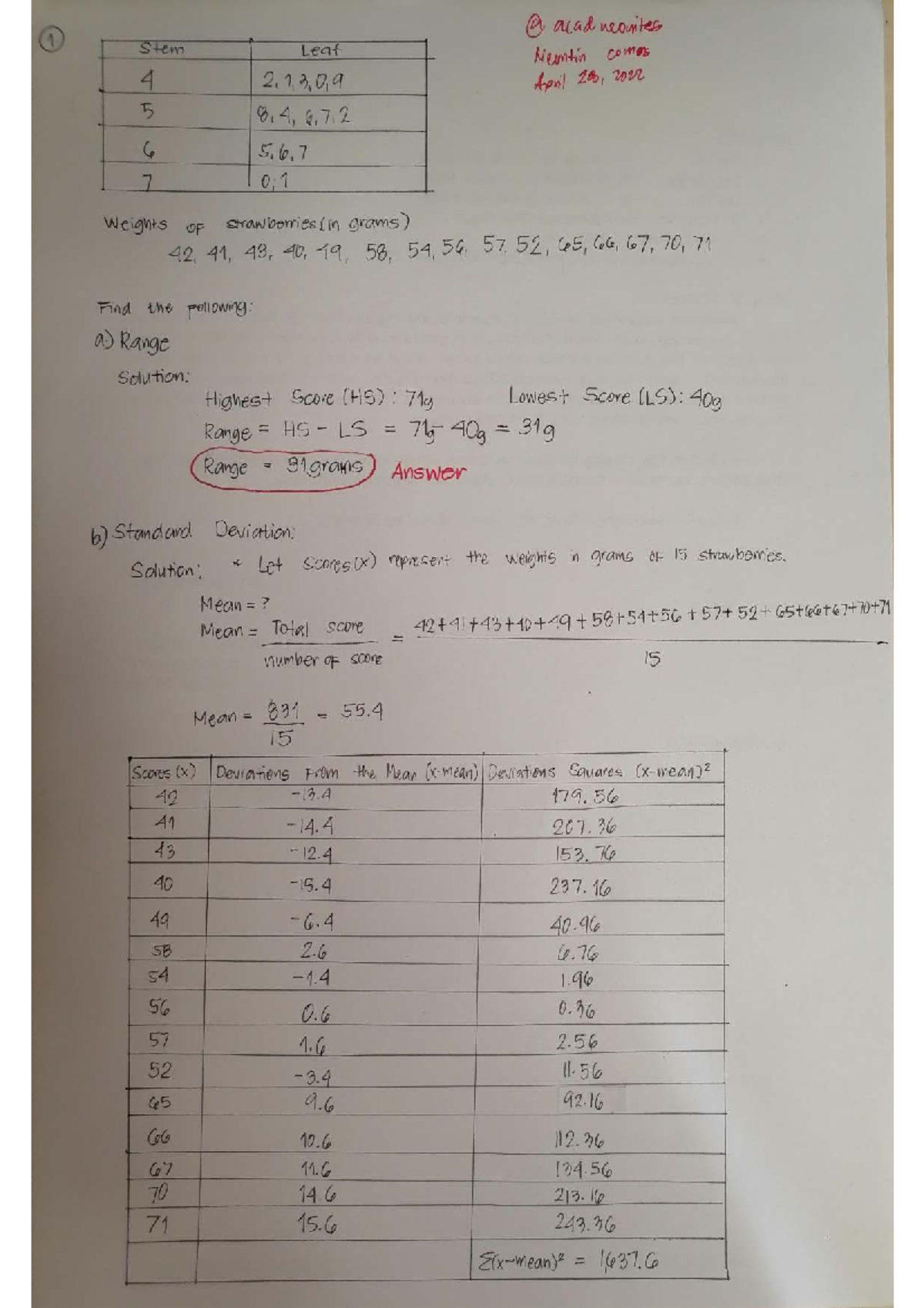 Civil Statistics: Stem-and-Leaf & Standard Deviation Analysis - Studocu