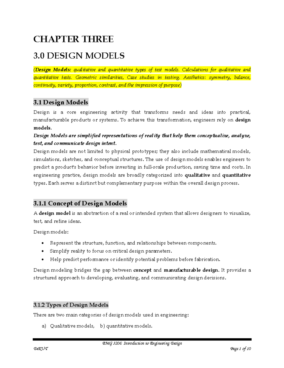 EMG 3206 Chapter 3 - Design Models and Aesthetic Considerations - Studocu