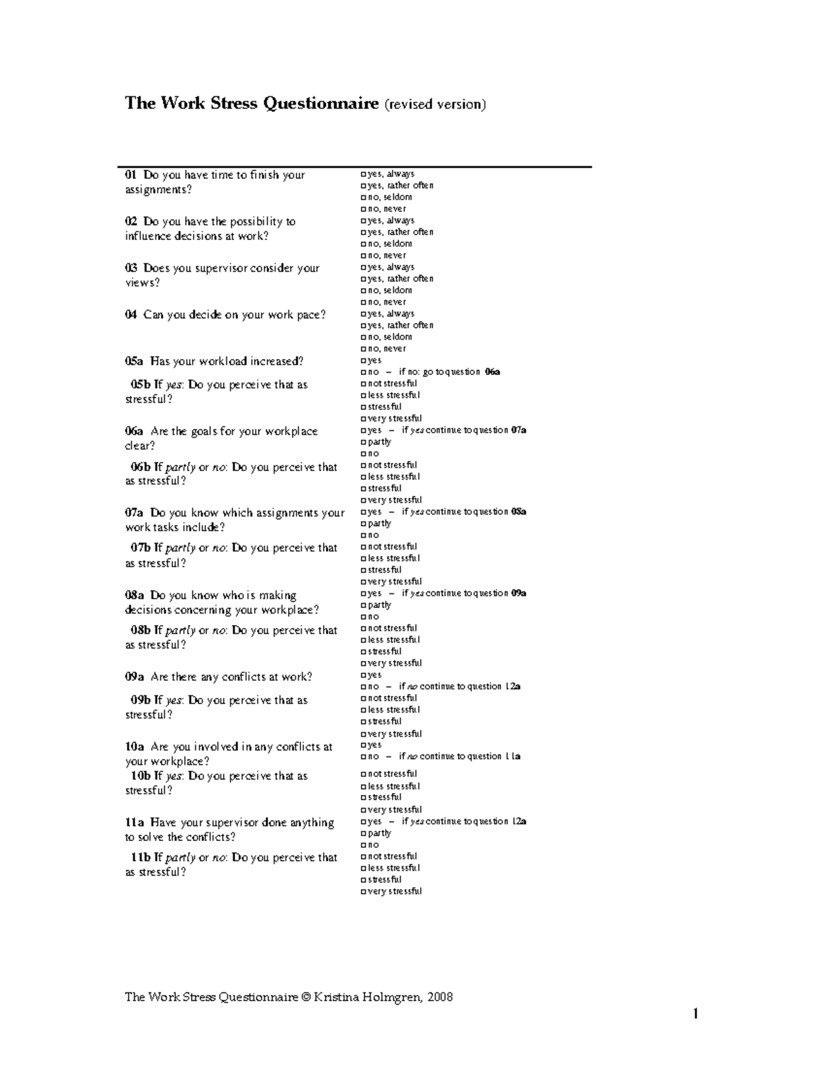 Work Stress Questionnaire (Revised) - Assignment Analysis - Studocu