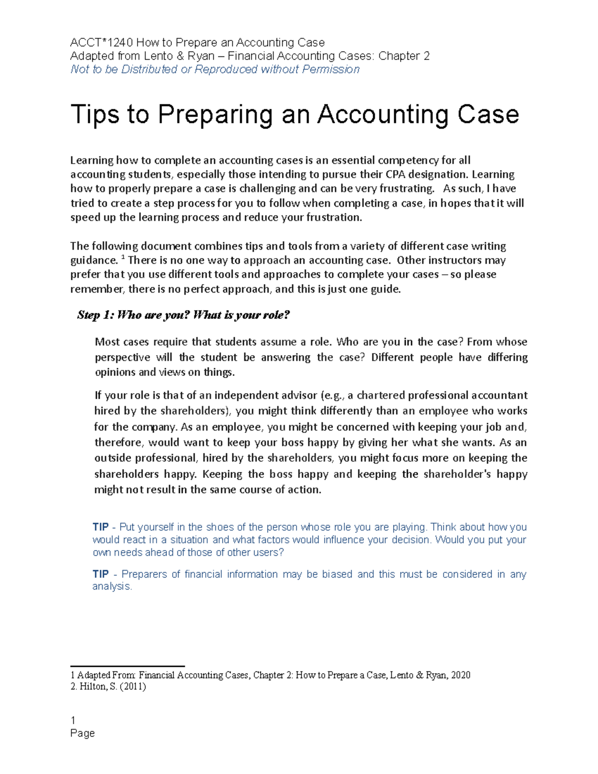 Guidelines for Preparing an Accounting Case (ACCT101) - Studocu