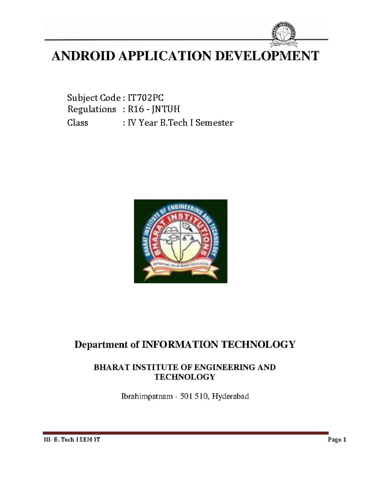 IT702PC - Android Application Development Course Overview and Syllabus ...