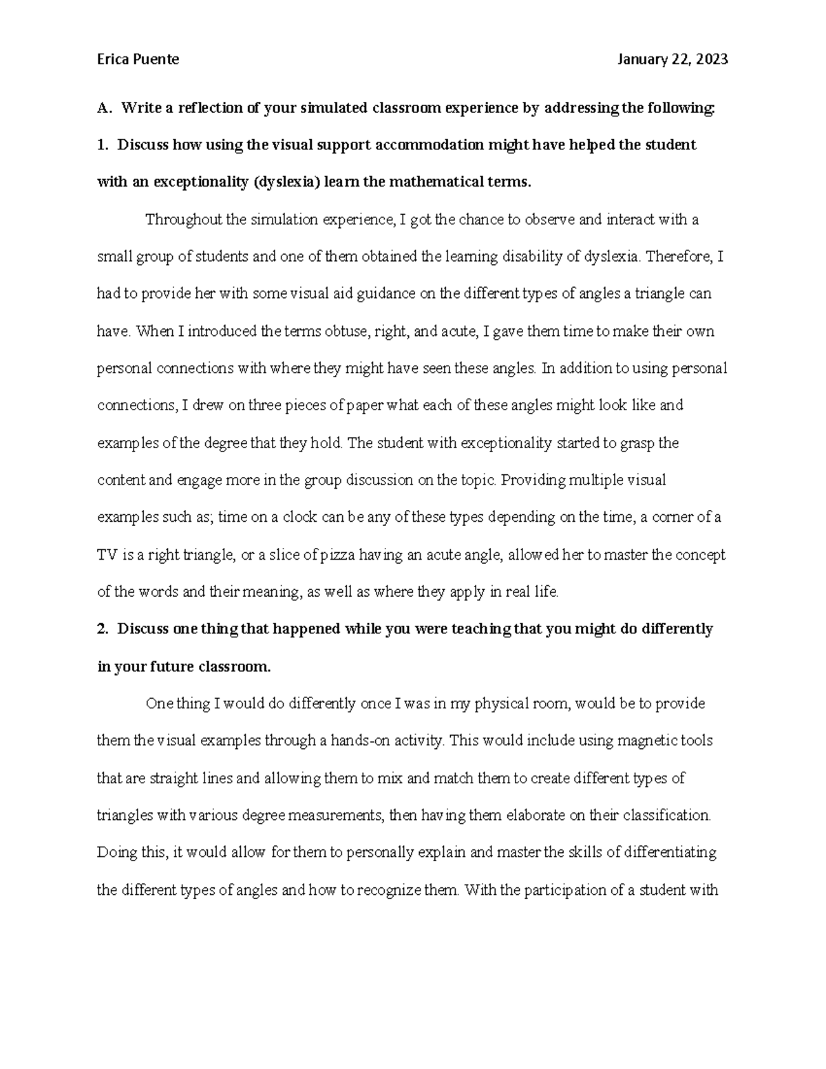 D096 Task 2 - Task 2 - Erica Puente January 22, 2023 A. Write a ...