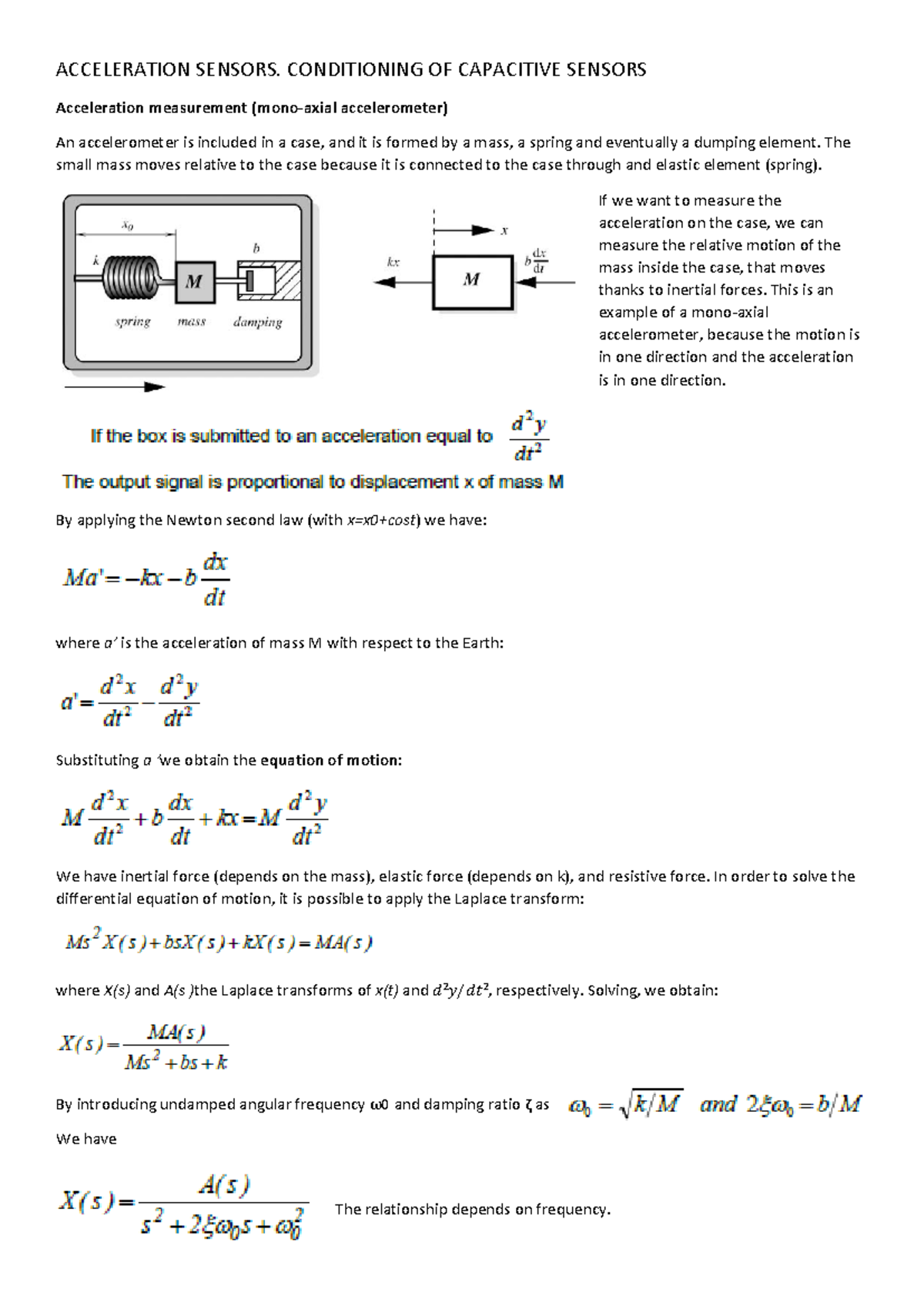 Lecture 9 - Acceleration sensors. Conditioning of capacitive sensors ...