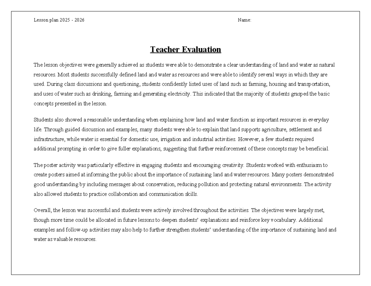 Grade 7 Social Studies Lesson Plan: Natural Resources & Conservation ...