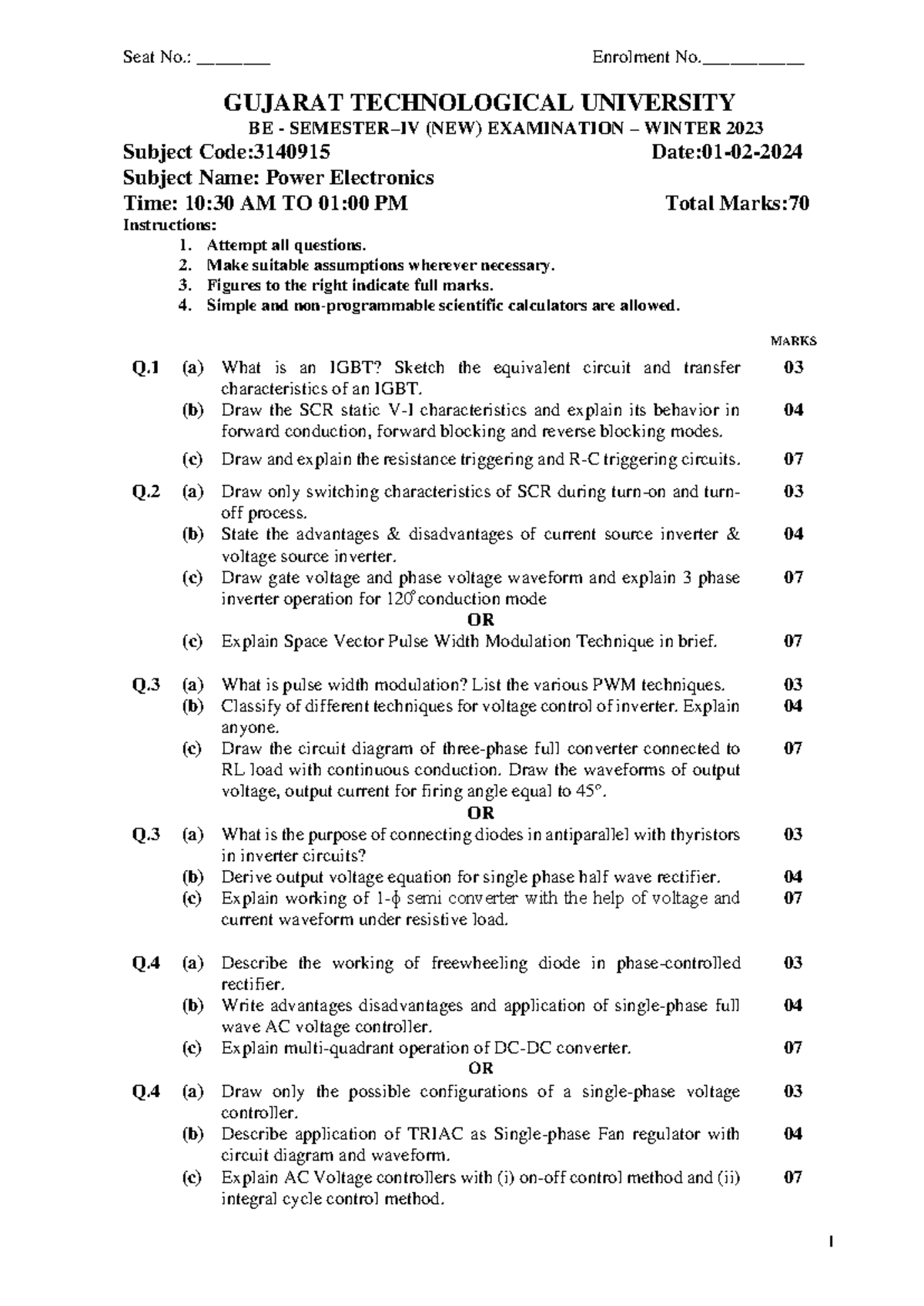 Power Electronics Exam Notes - GUJARAT TECH UNI 3140915 Winter 2023 ...