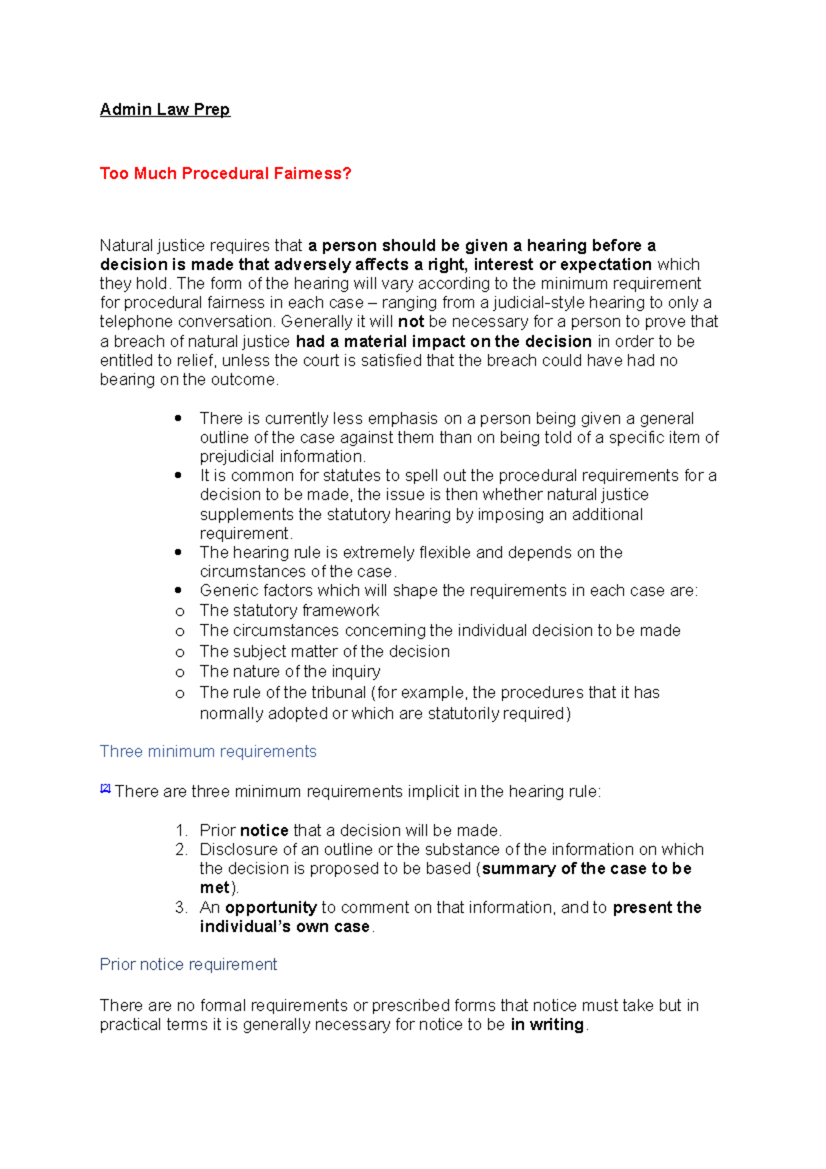 Admin Law (Exam Prep): Notes on Procedural Fairness & Bias Issues - Studocu