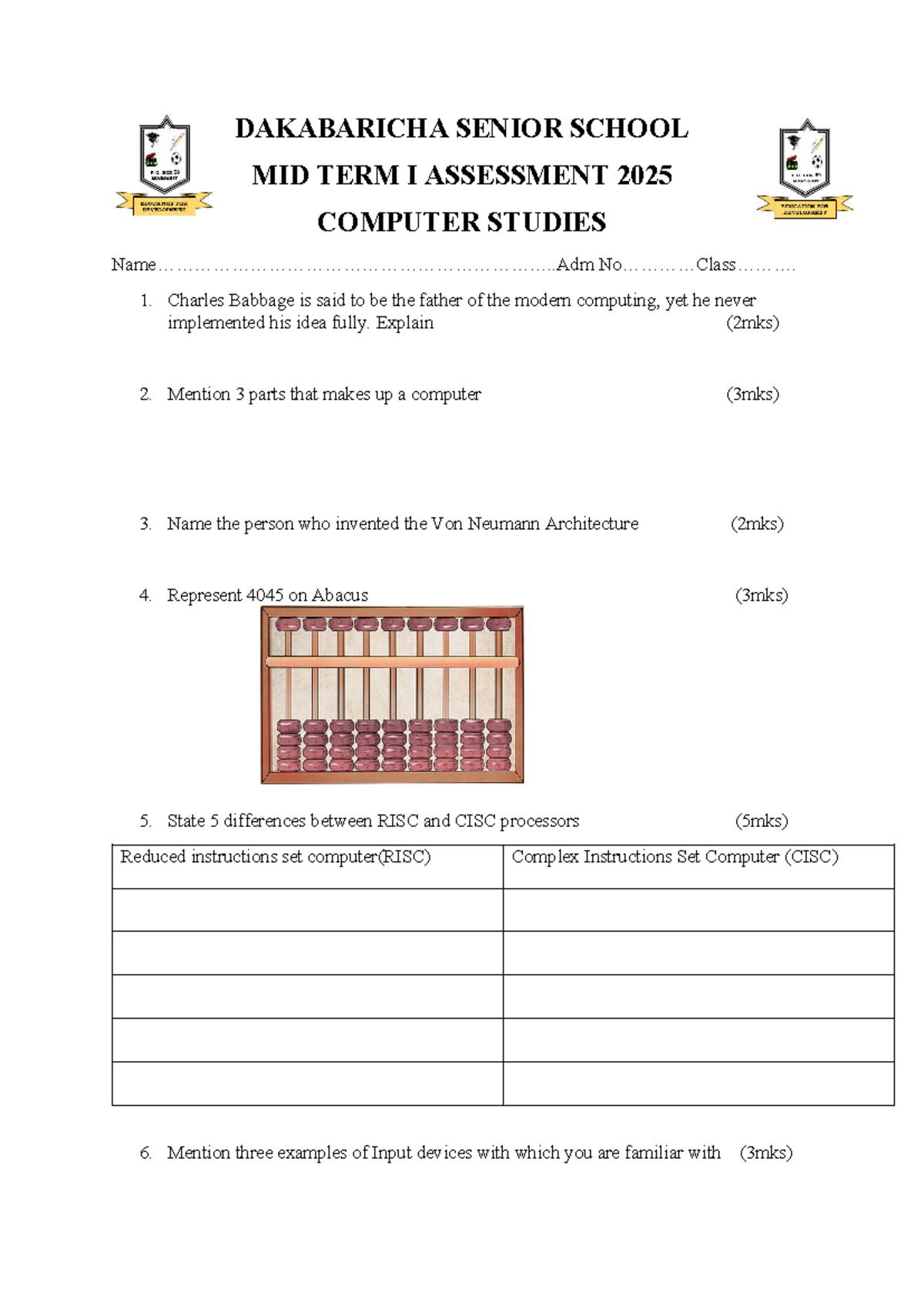 G10 Computer Studies Mid Term I Assessment 2025 - Studocu