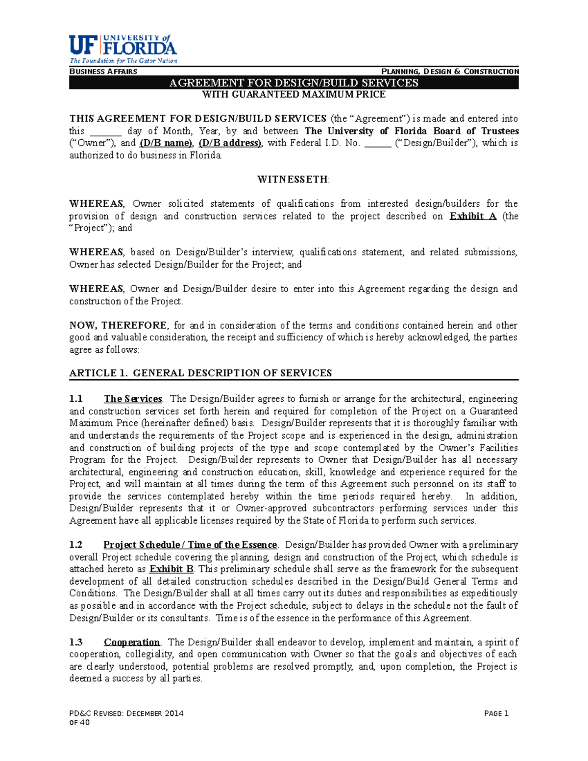 DB Contract Template Major Projects - BUSINESS AFFAIRS PLANNING, DESIGN ...