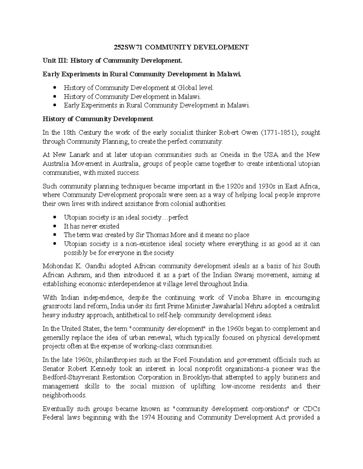 252 SW 71 Community Development Course Outline and Objectives - Studocu