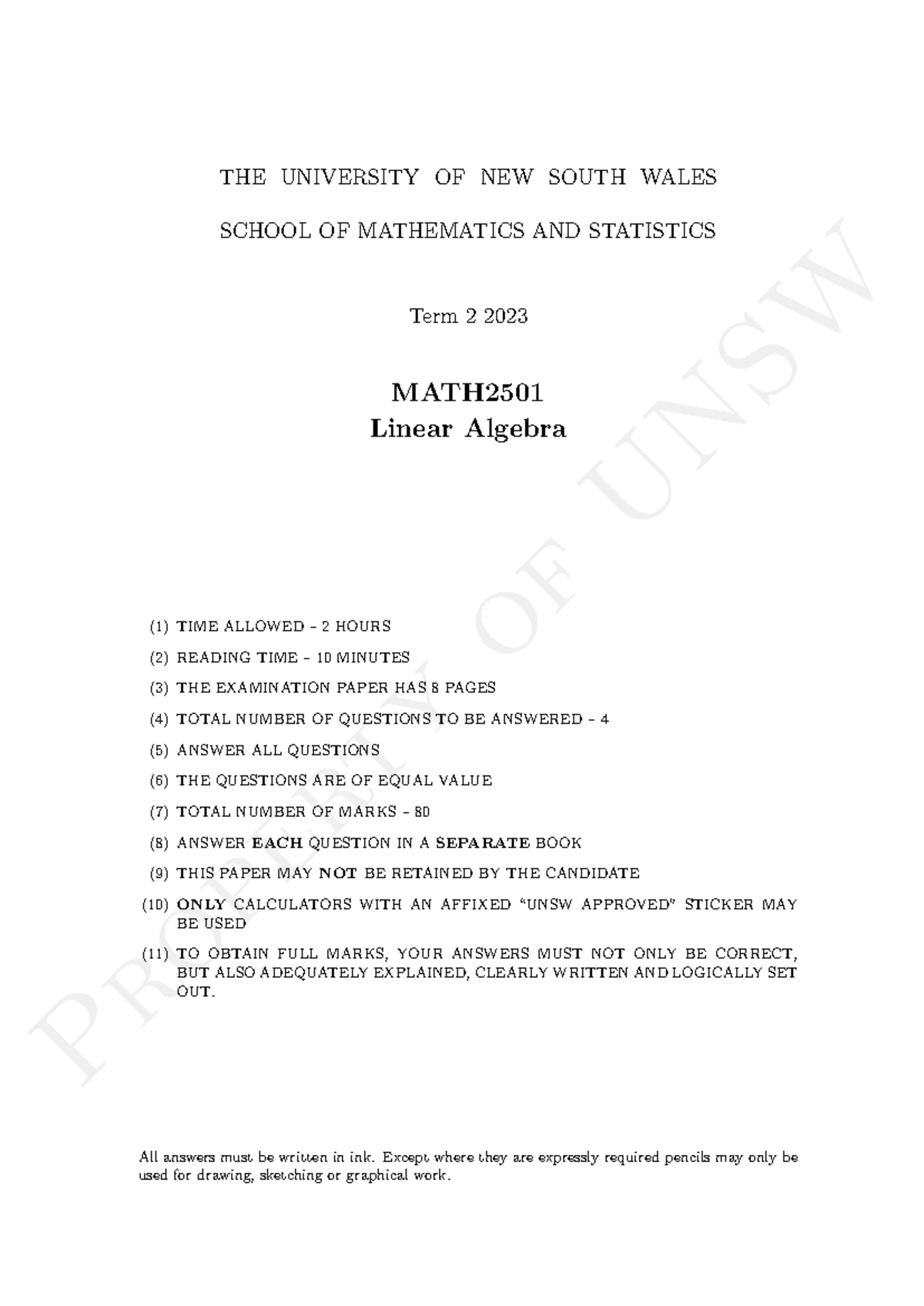 MATH 2501 Term 2 2023 Final Exam in Linear Algebra - Studocu