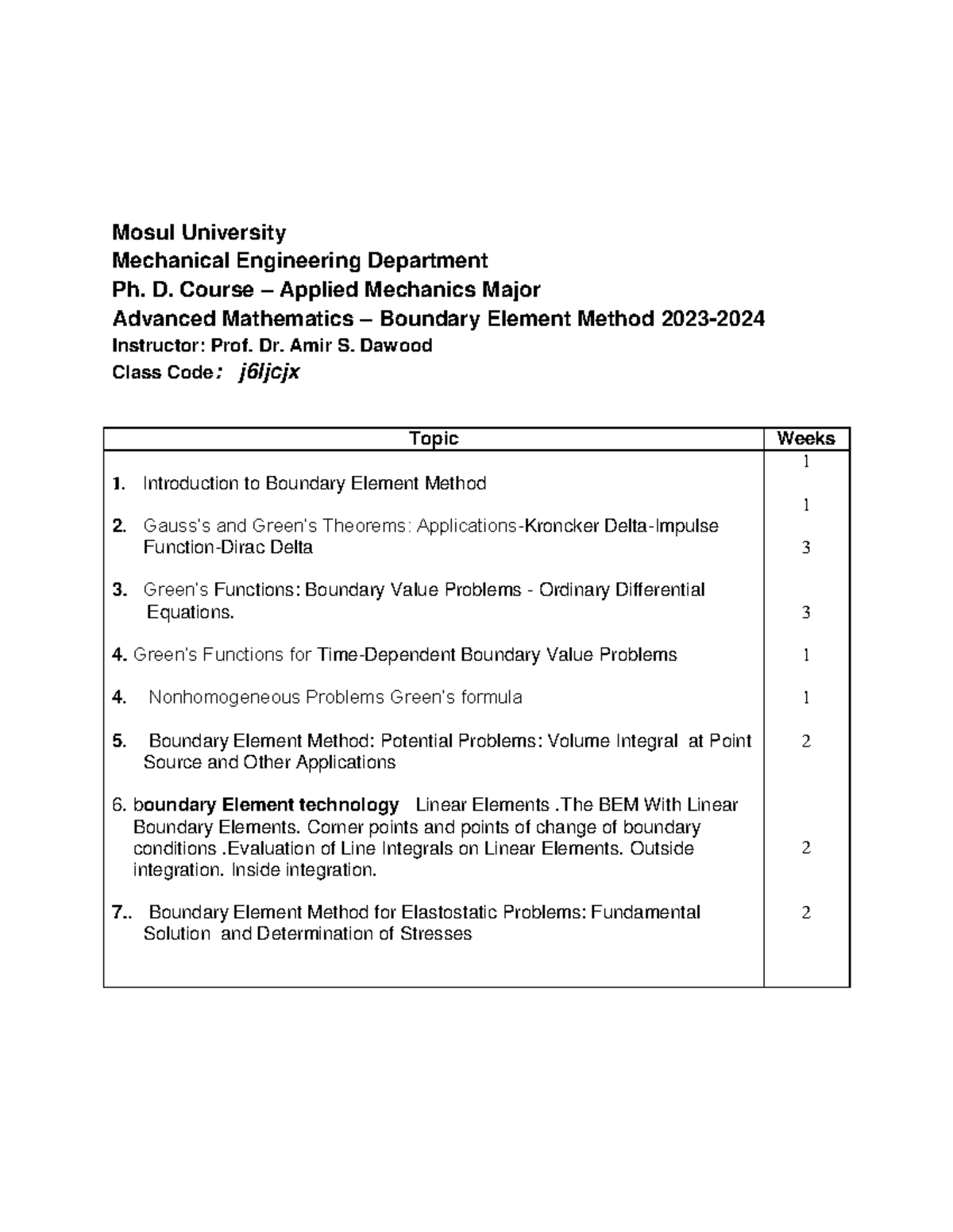 Applied Mechanics PhD Course: Boundary Element Method Syllabus - Studocu