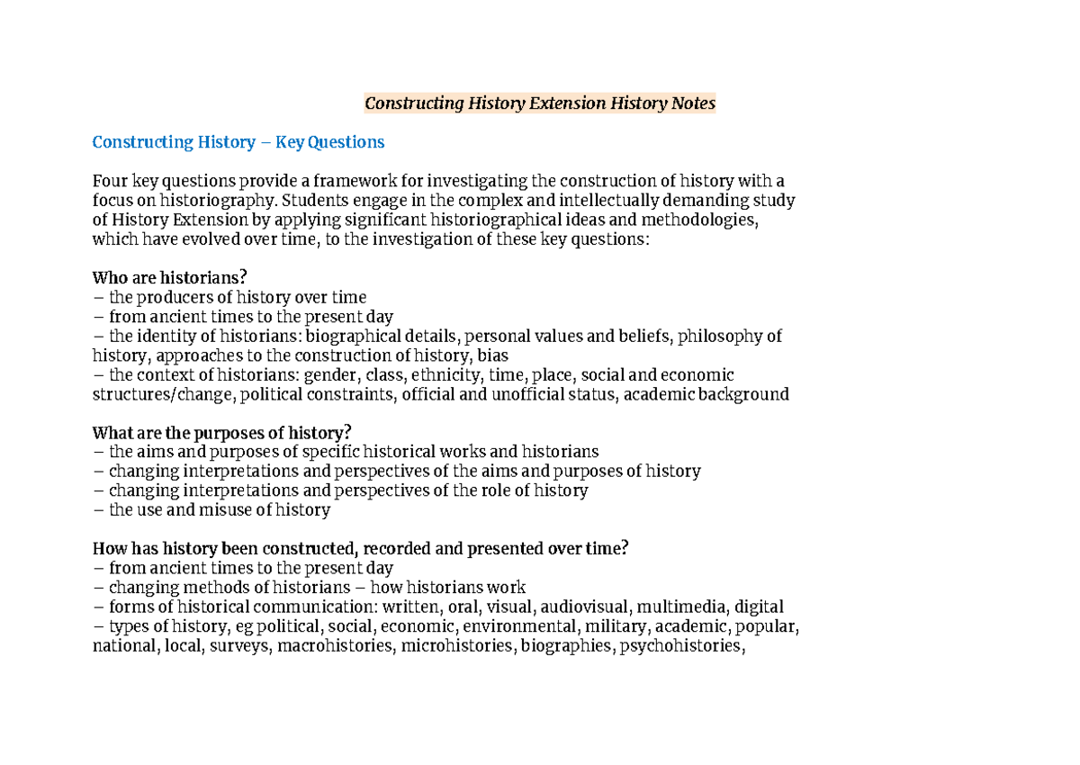 Extension History Notes: Key Questions in Historiography - Studocu