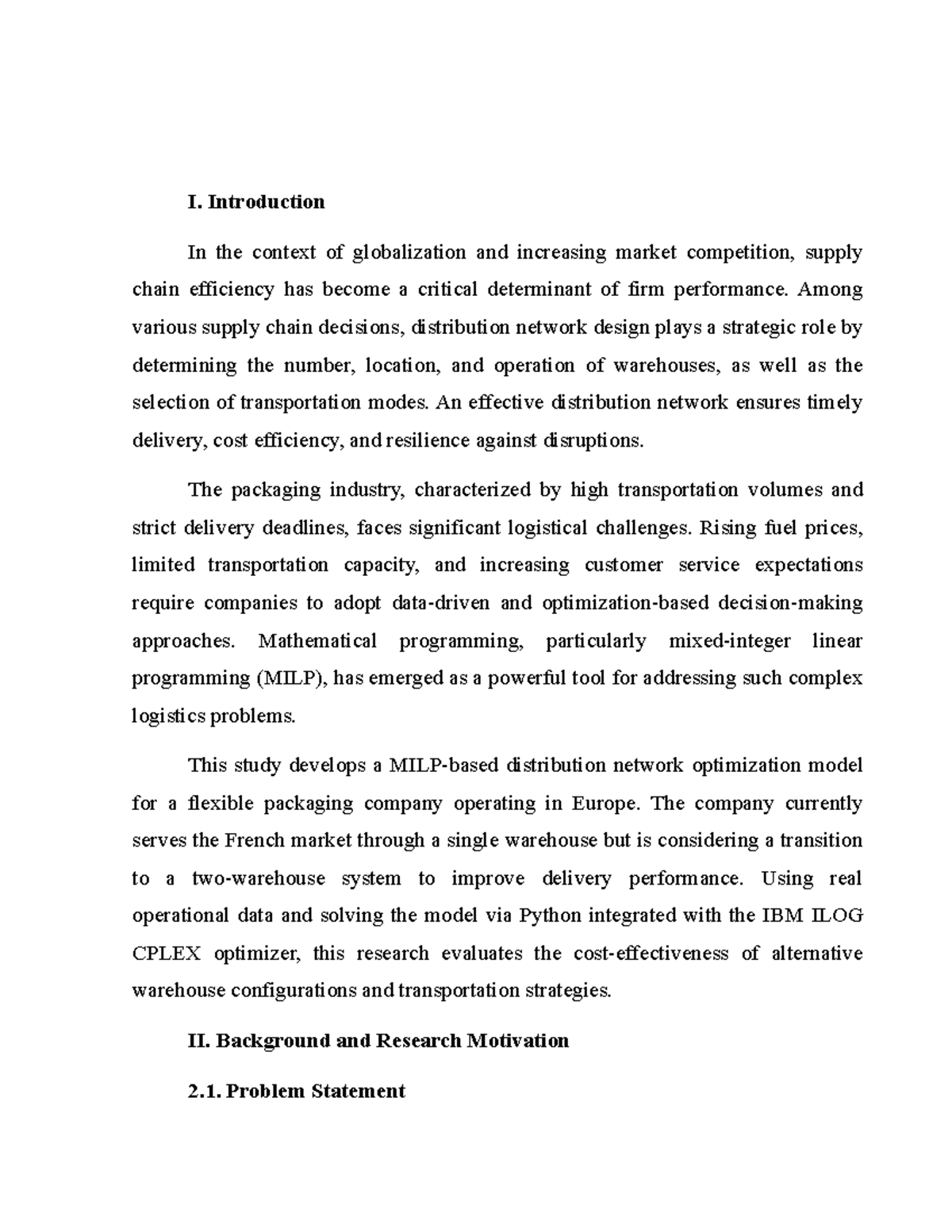 I1 - Distribution Network Optimization Model for Packaging Industry ...