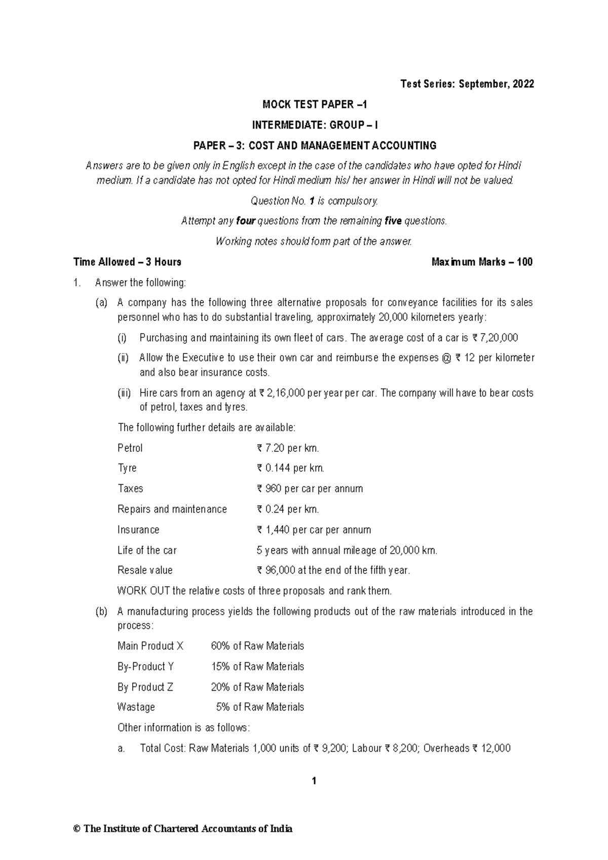 Mock Test Paper 1 - Cost & Management Accounting (71656 BOS57659) - Studocu