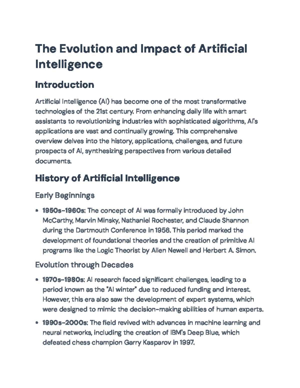 The Evolution and Impact of AI: Applications, Challenges, and Future ...