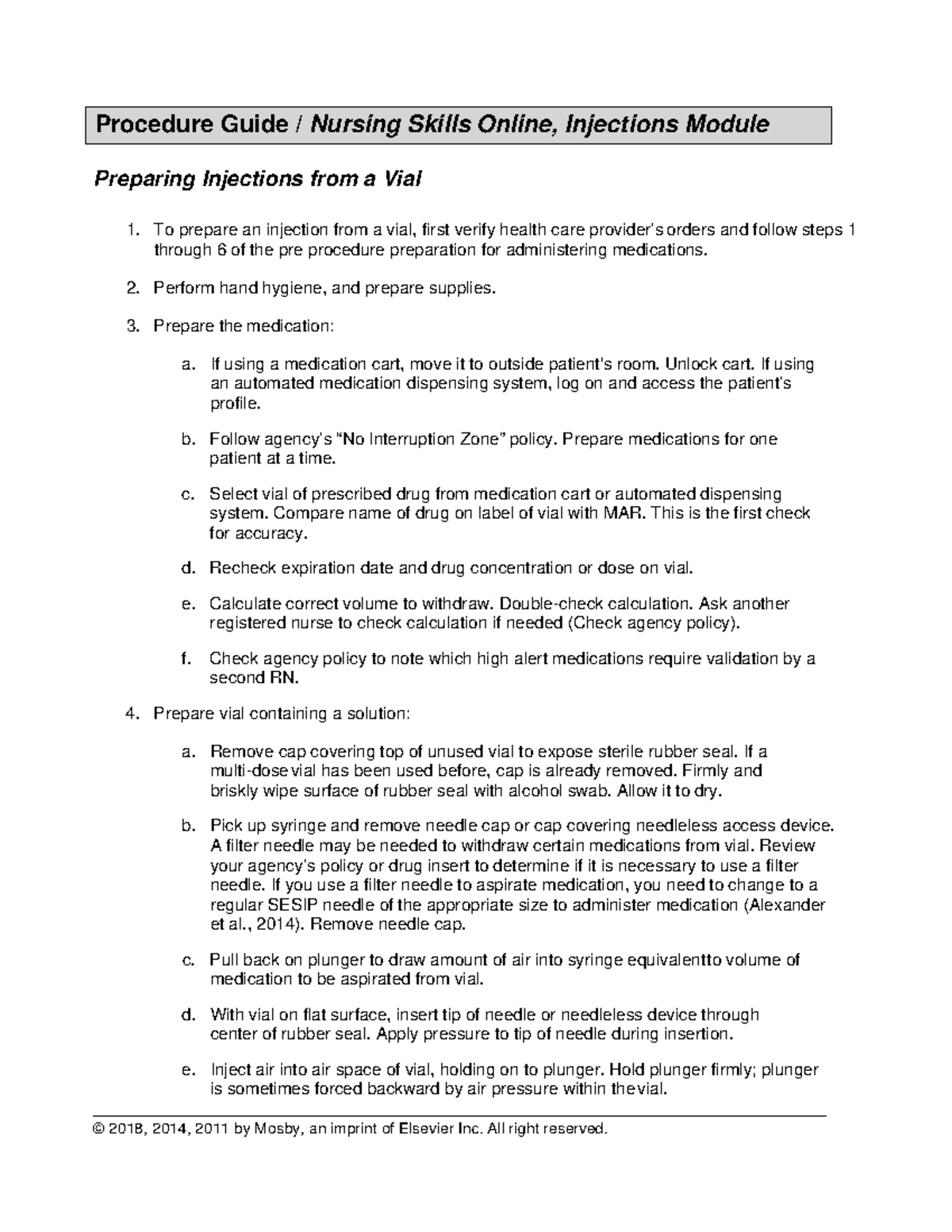 NUR 101 Final Exam Procedure Guide: Preparing Injections from a Vial ...