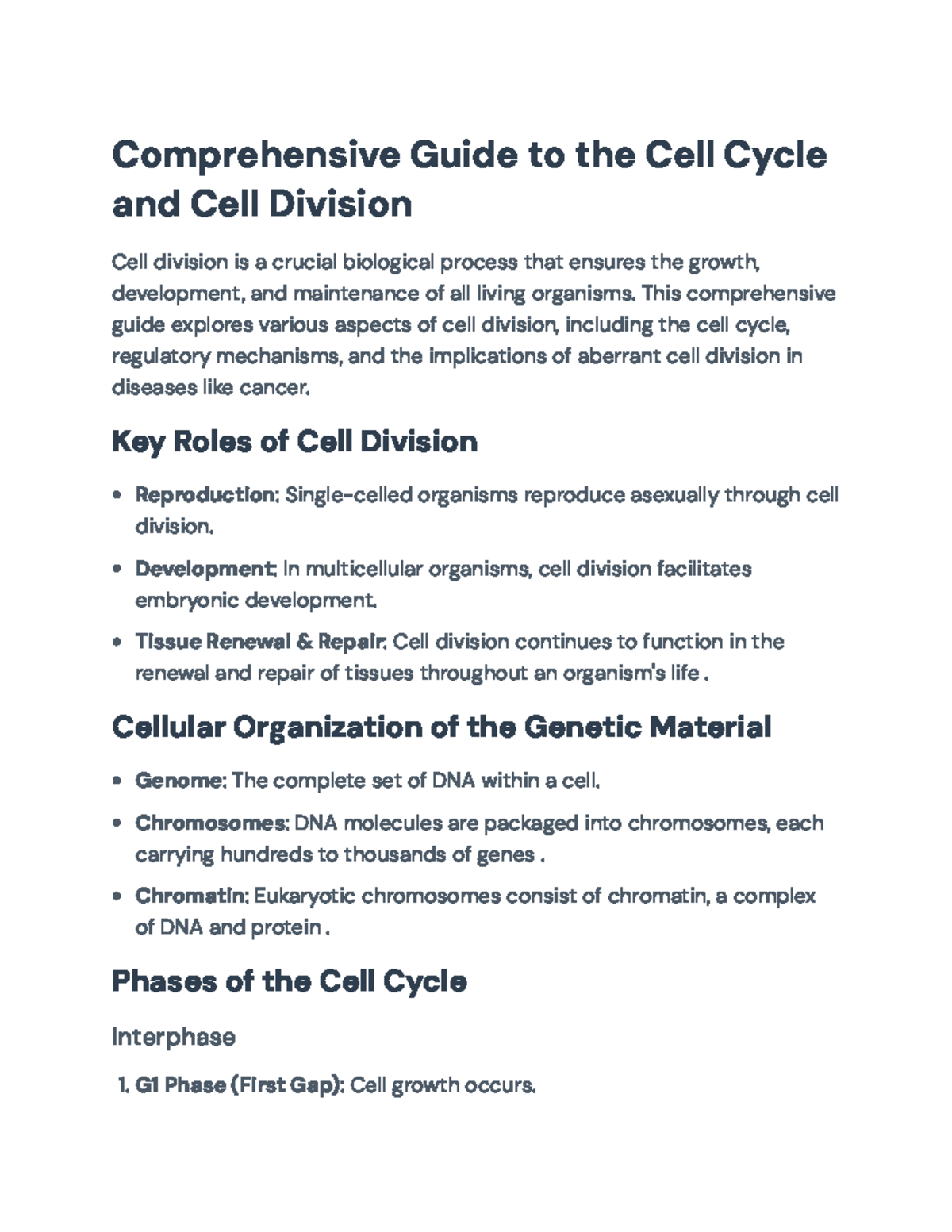 Comprehensive Guide to Cell Cycle and Division (BIO101) - Comprehensive ...