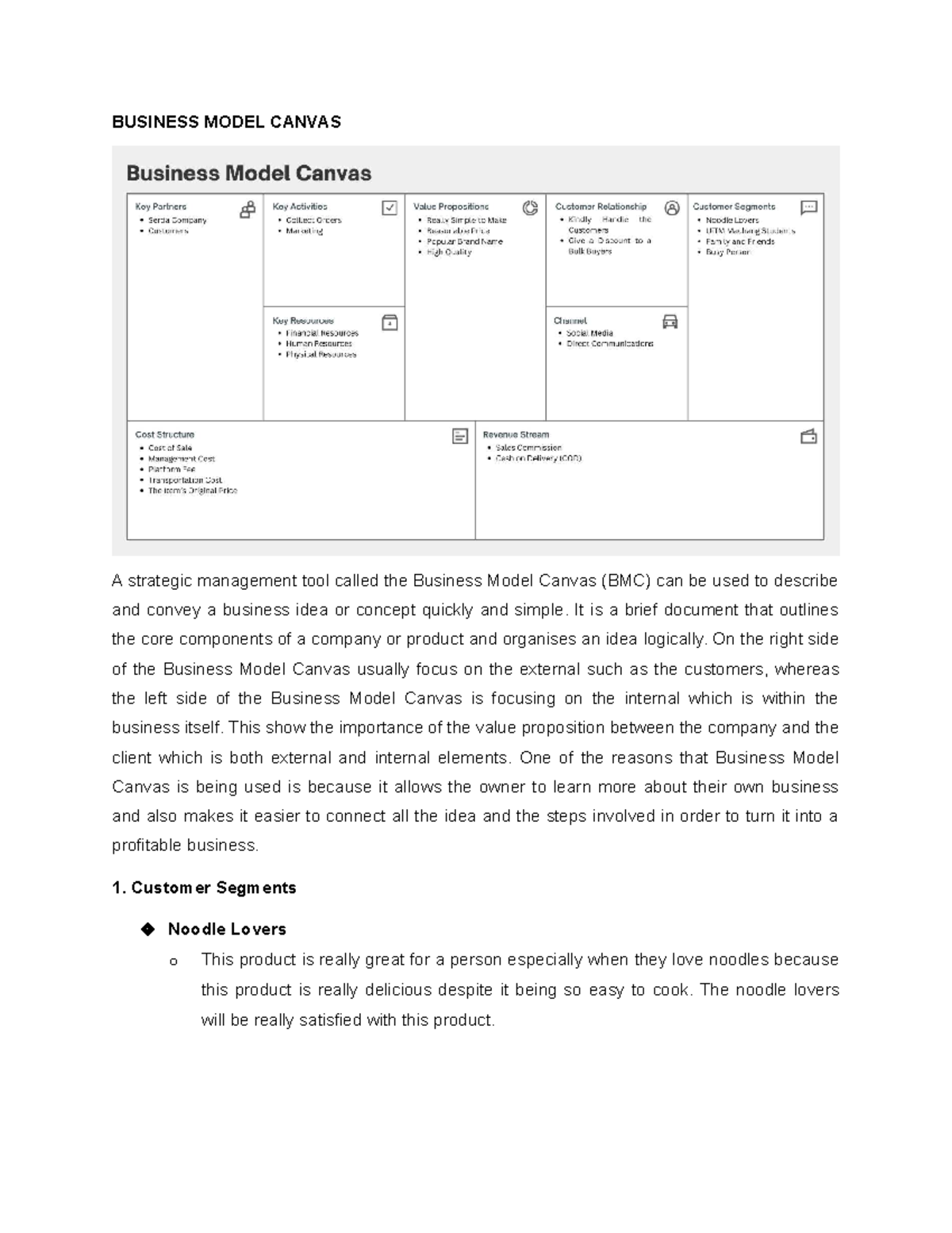 ENT300 Group Assignment: Business Model Canvas for Siam Noodle - Studocu