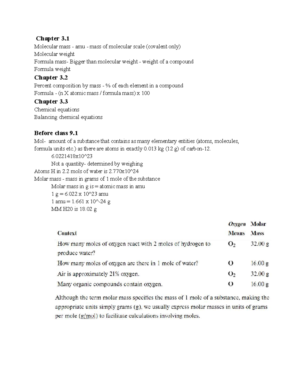 Chemistry Notes - Study guide - Chapter 3. Molecular mass - amu - mass ...