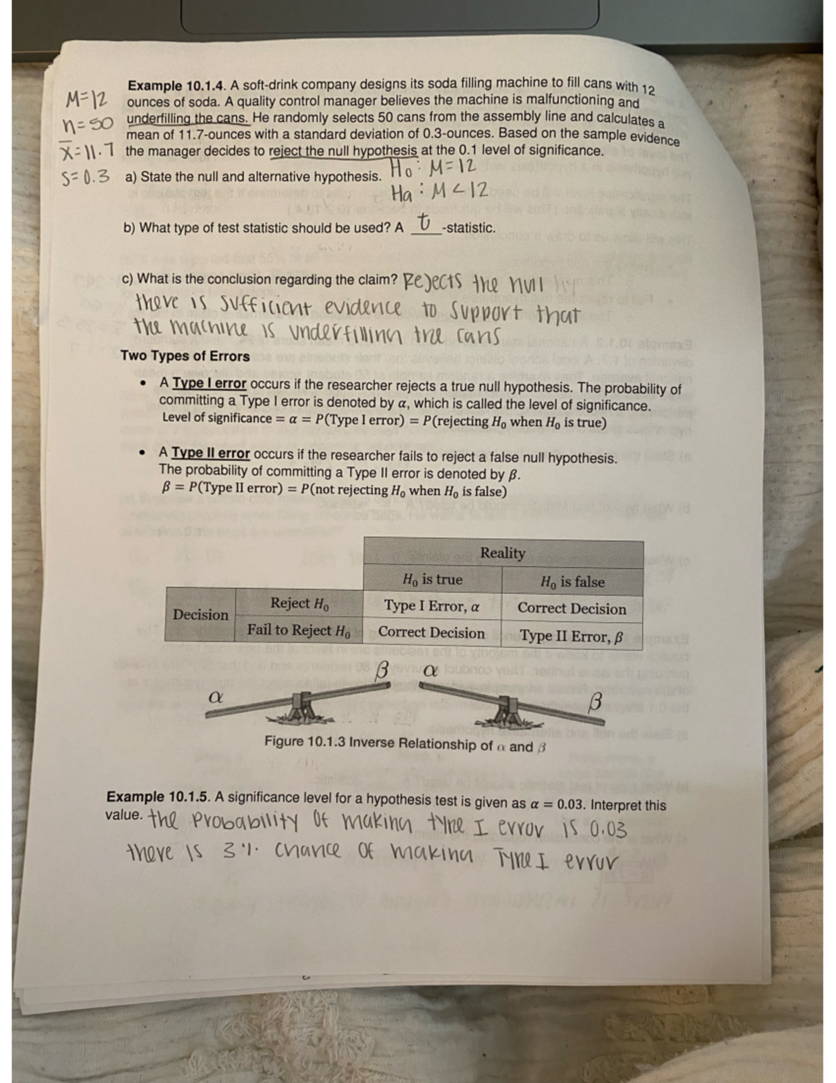 Stats Chp 10 pg 4 - statistically significant examples, 10.1.4 and 10.1 ...