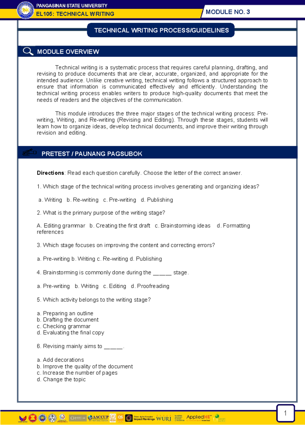 EL105: Technical Writing Module 3 - Overview and Activities - Studocu