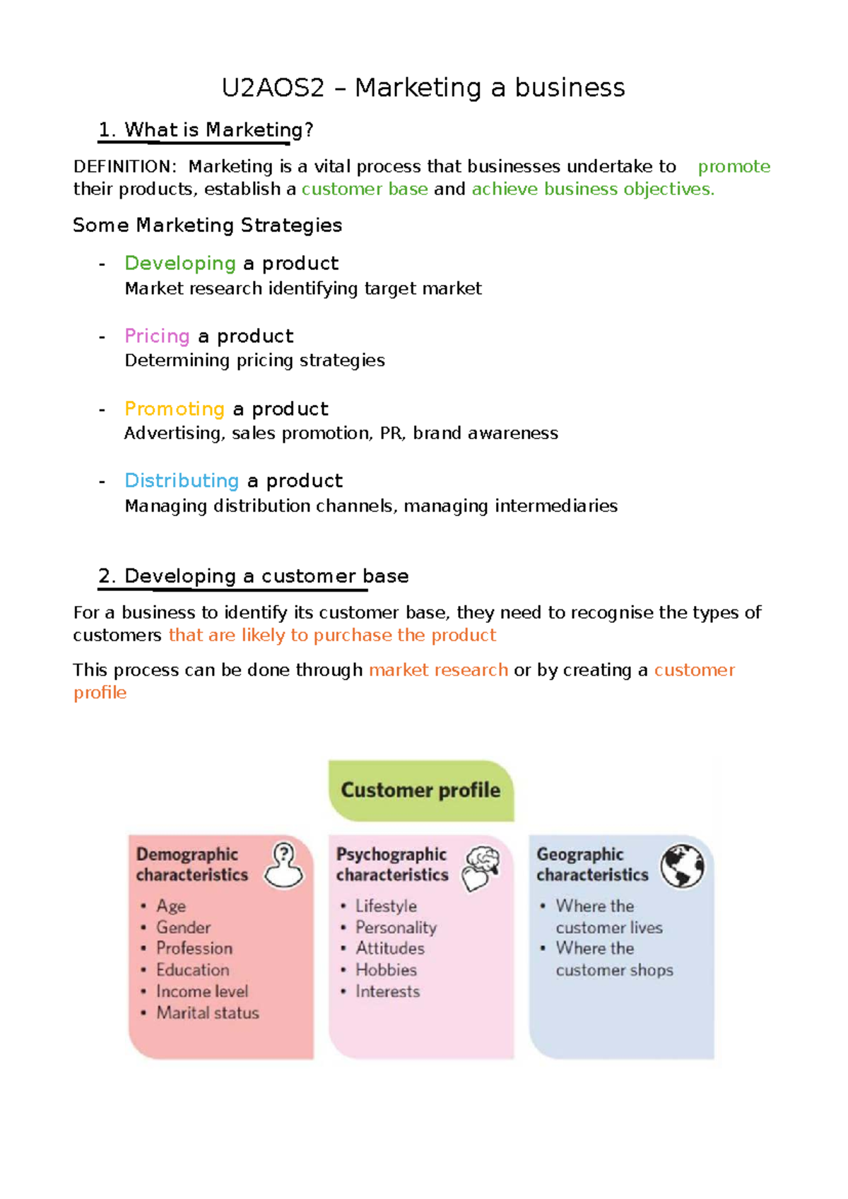 U2AOS2 Marketing Strategies and Customer Base Development Notes - Studocu