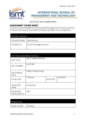 Assignment Cover Sheet - IT Level 4 & 5 Submission Guidelines - Studocu