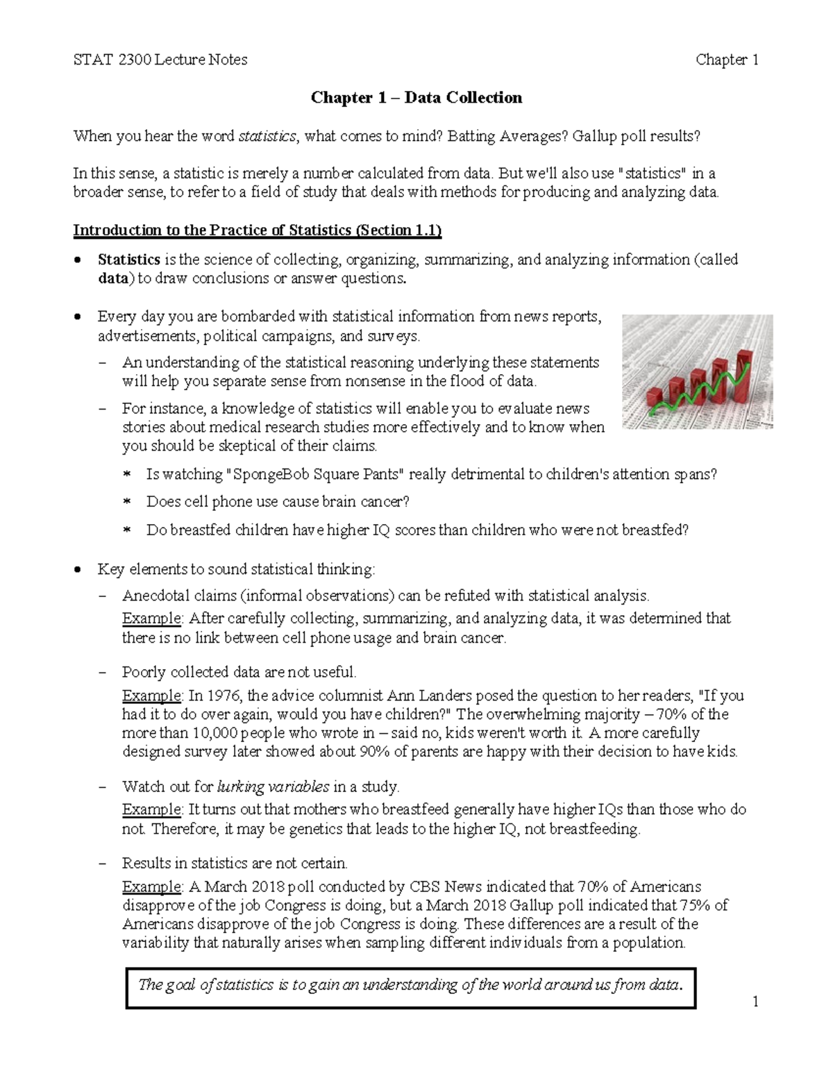 Chapter 1 Notes - Chapter 1 – Data Collection When you hear the word ...