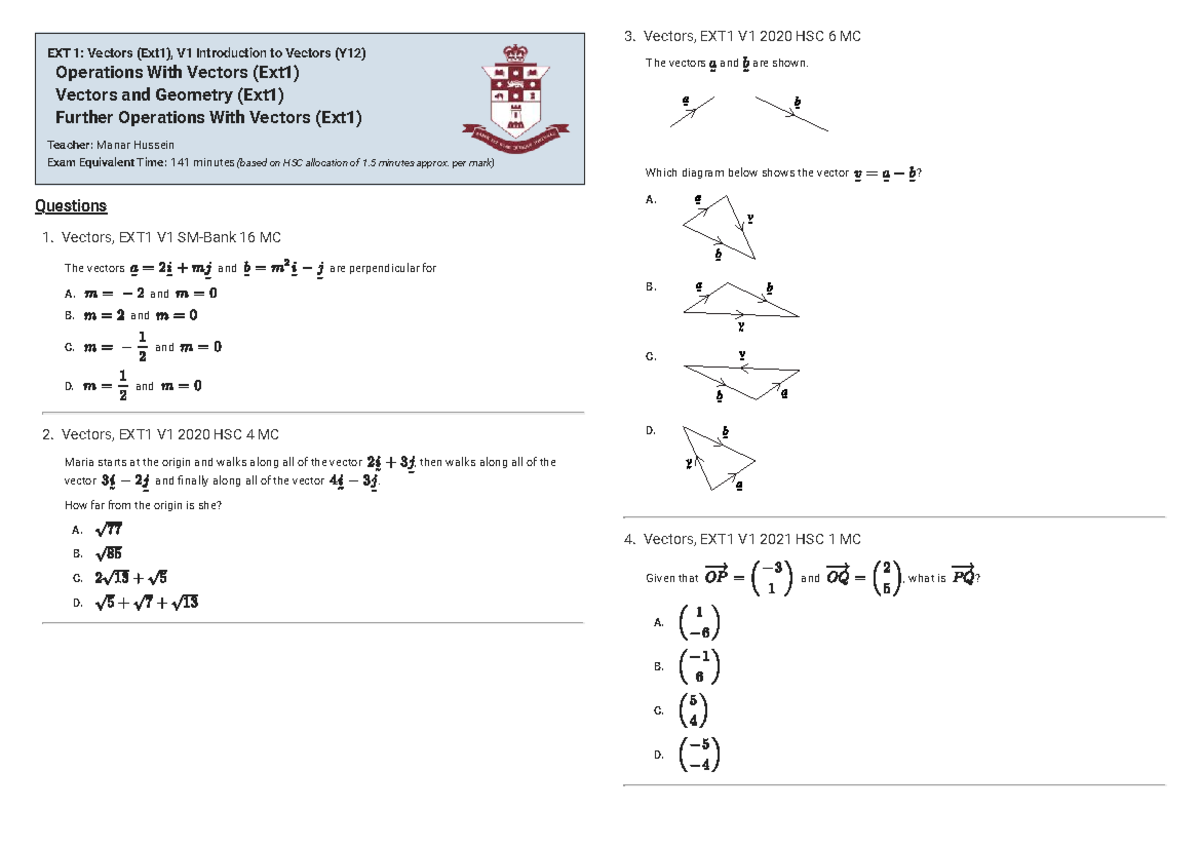 HSC EXT1 Vectors Questions - Exam Preparation with Mr. Aloise-King ...