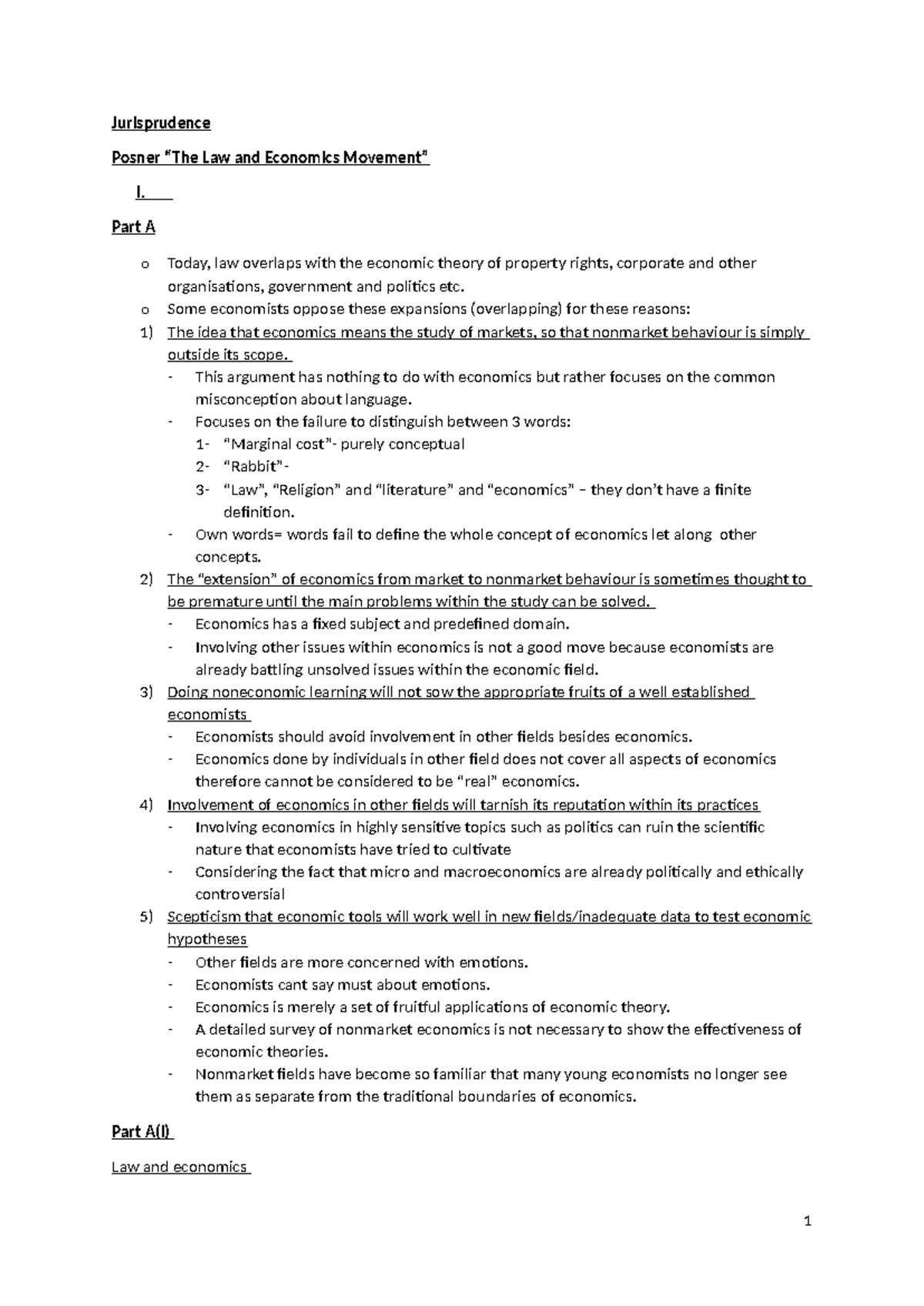 The Law and Economics - Part A o Today, law overlaps with the economic ...