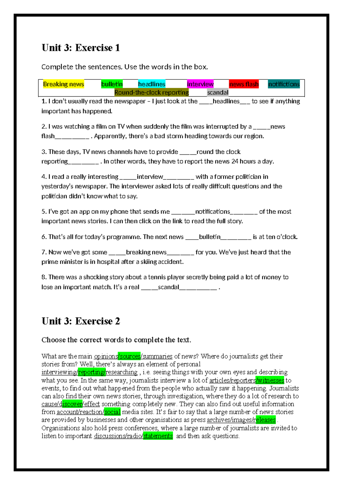 Unit 3: Grammar & Vocabulary Exercises for Language Learning - Studocu