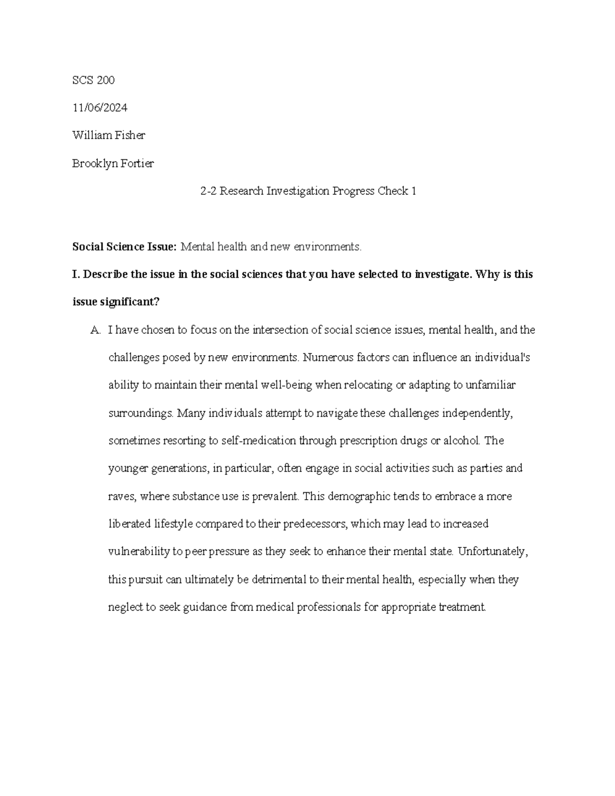 SCS 200 - 2-2 Research Investigation Progress Check 1 - SCS 200 11/06 ...