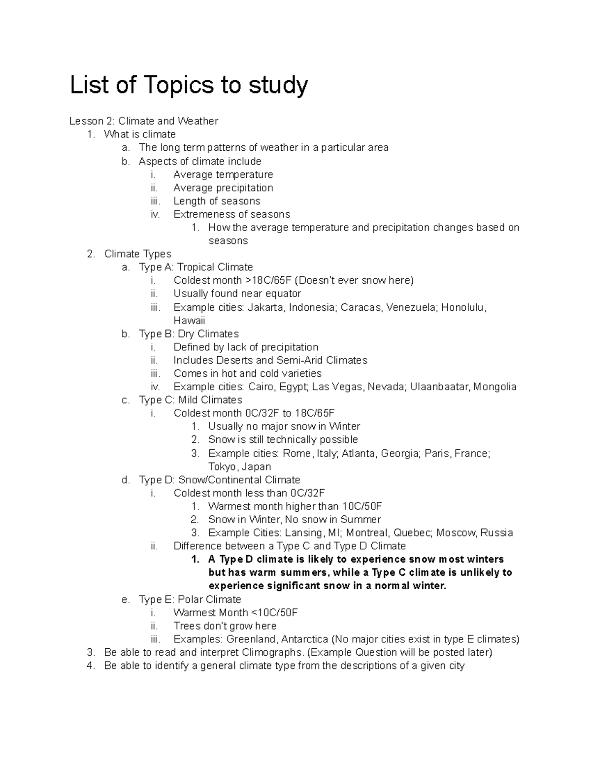 Climate Science Exam Study Guide (Course Code: EE 101) - List of Topics ...
