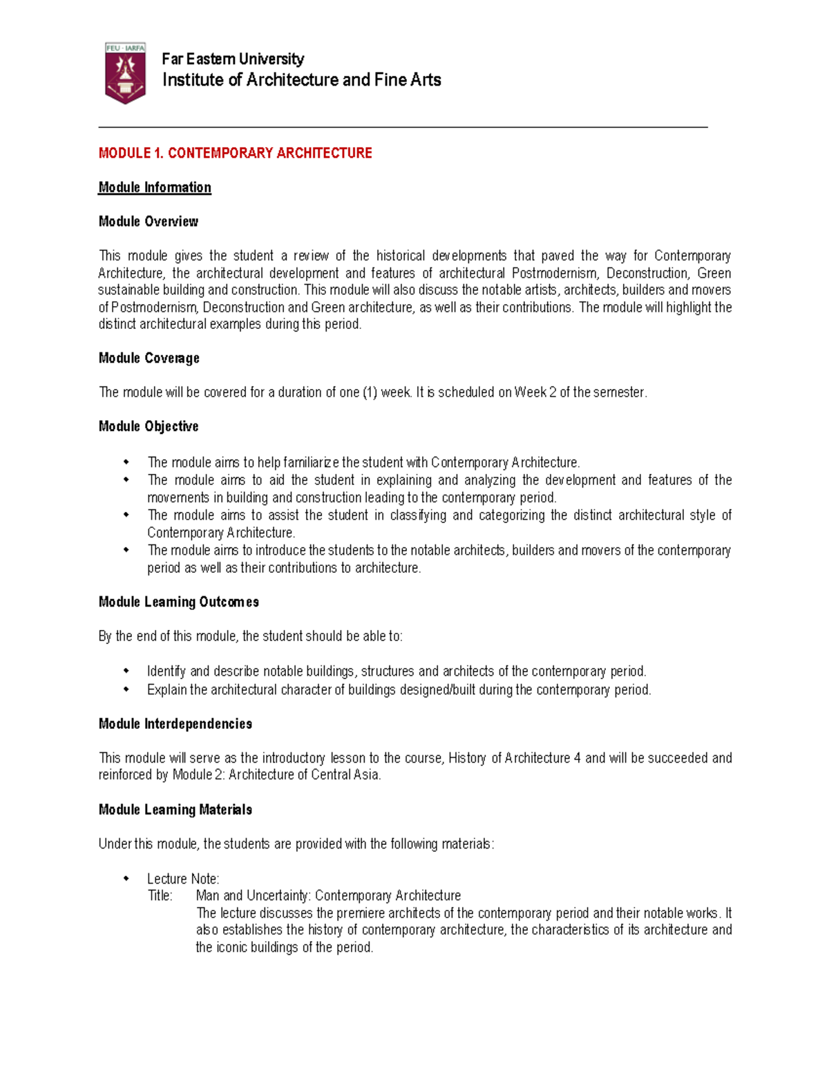ARC 1425 Week 2 Contemporary Architecture Lecture Overview and Notes ...