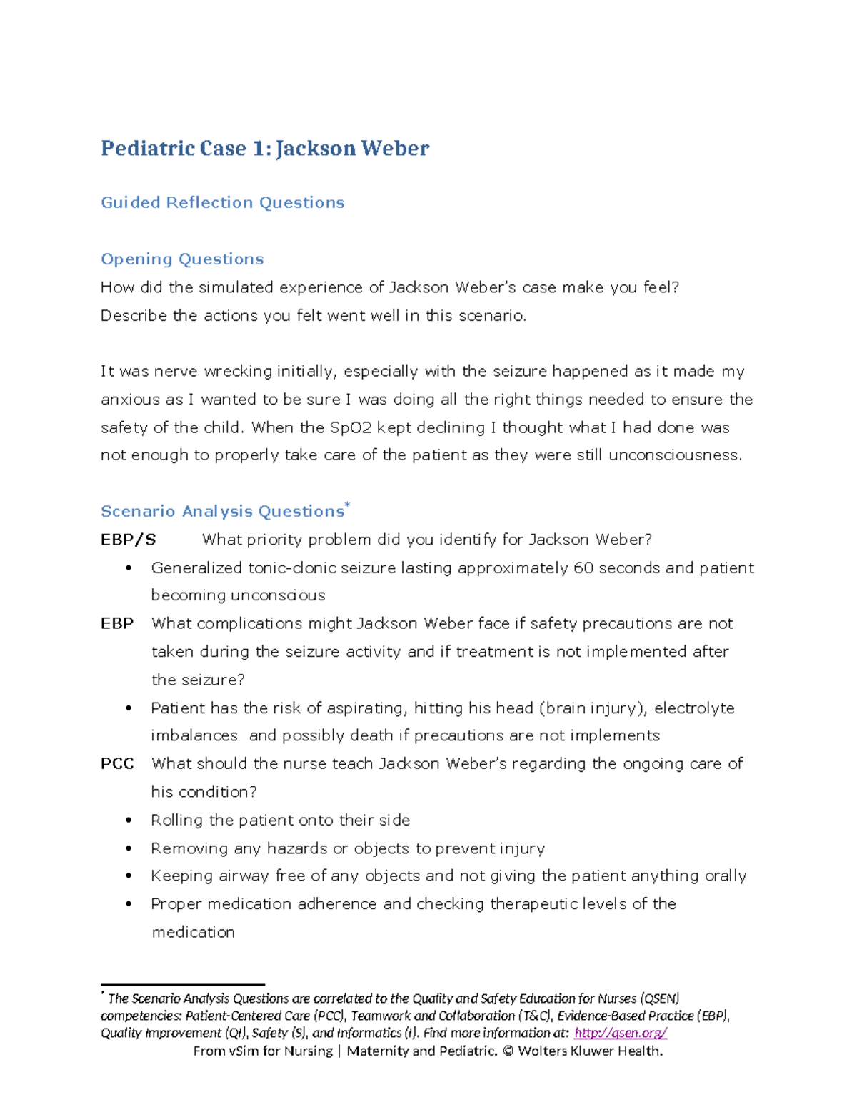 Jackson Weber v Sim2 Reflection - Pediatric Case 1: Jackson Weber ...