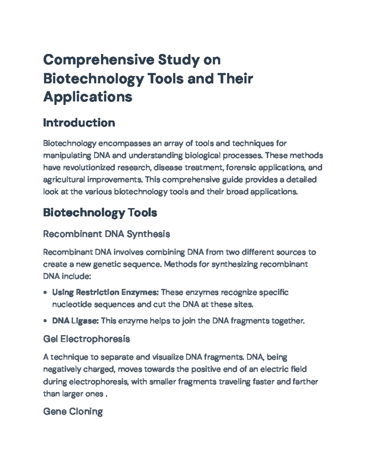 Biotechnology Tools and Applications: A Comprehensive Guide (BIO101 ...