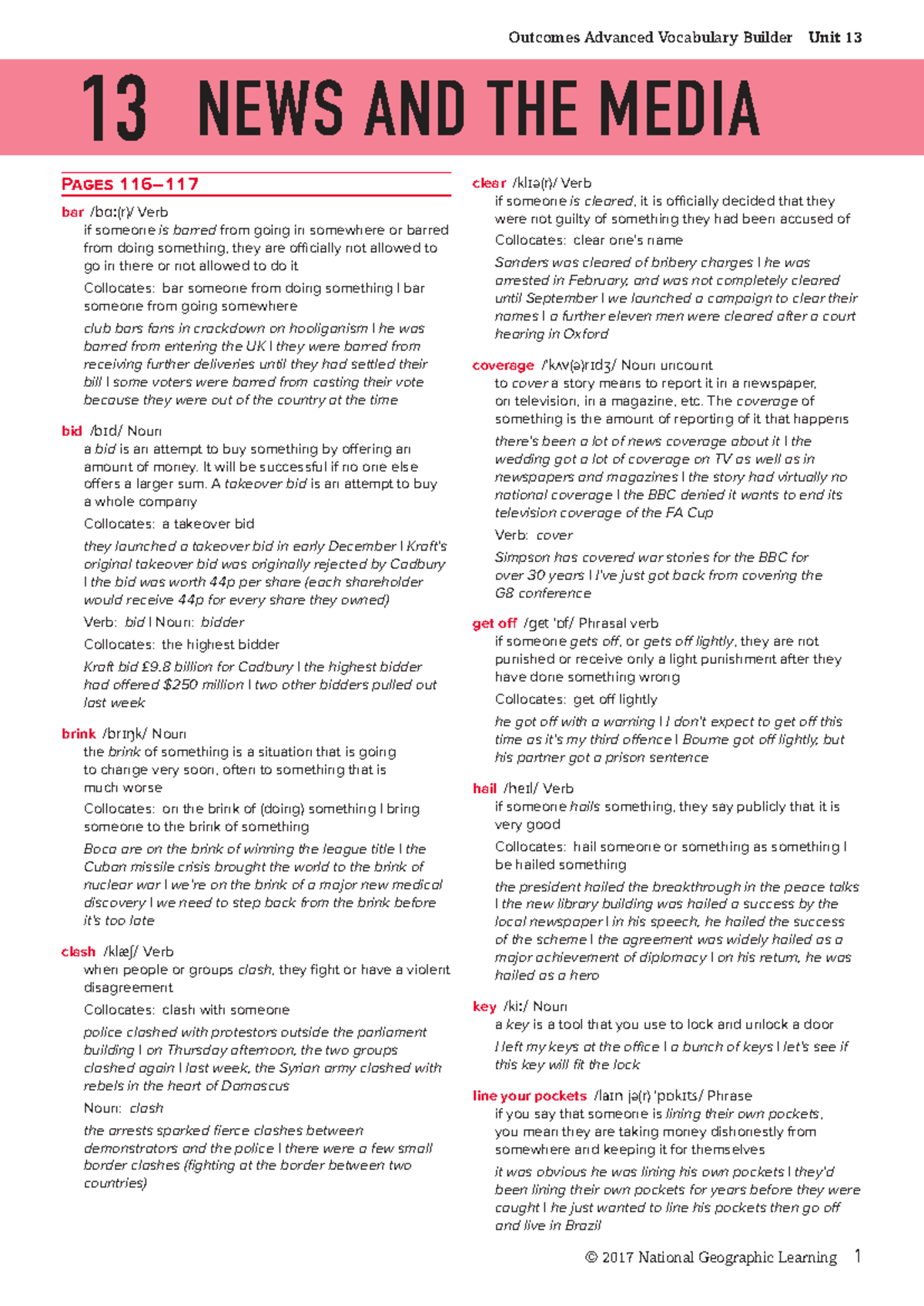 Outcomes Advanced Vocabulary Builder: Unit 13 - News and Media Insights ...